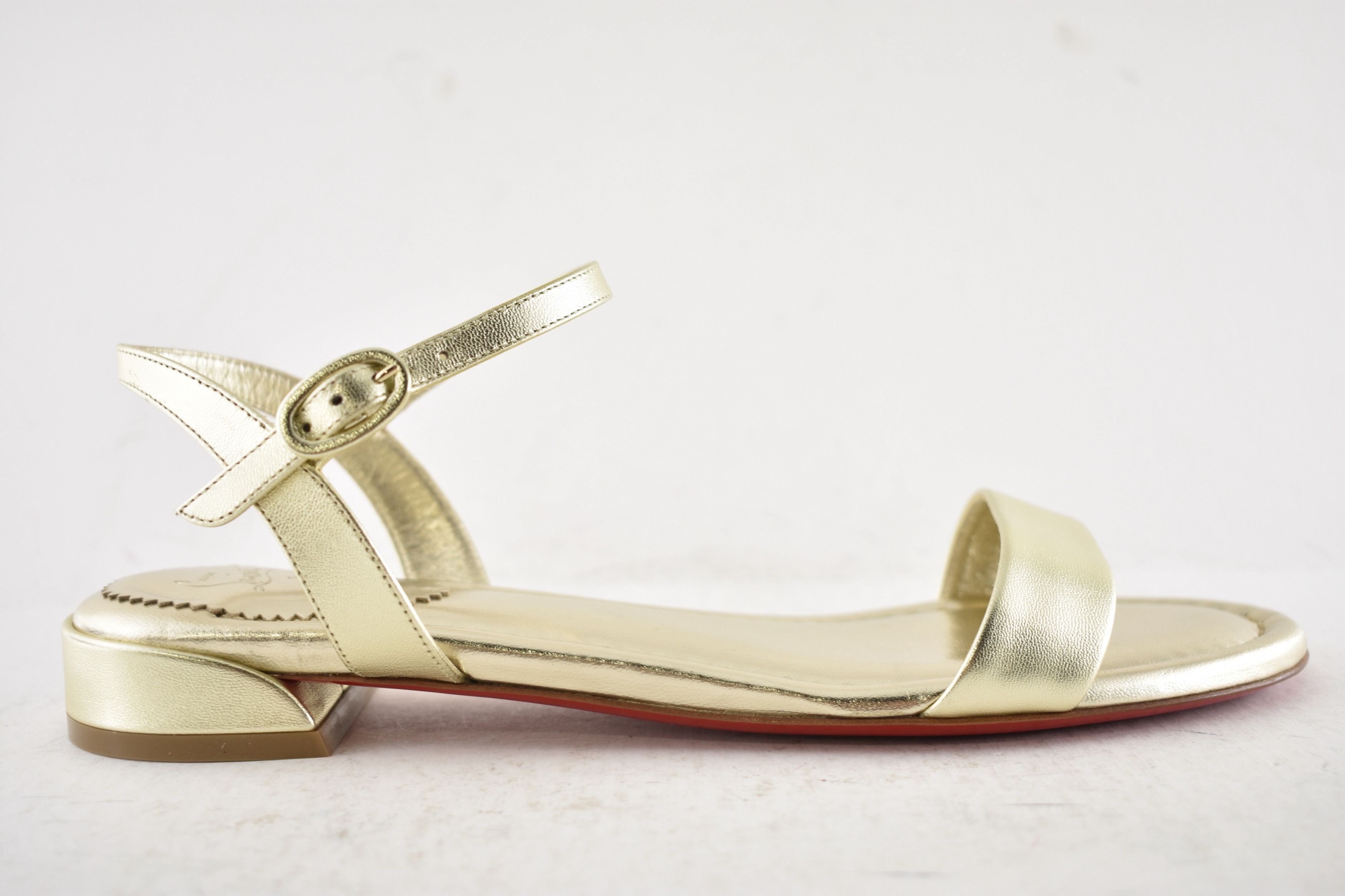 Christian Louboutin Sweet Jane Sandal Flat Platine Gold Leather Ankle Strap 41 Size US 11 / IT 41 - 2 Thumbnail