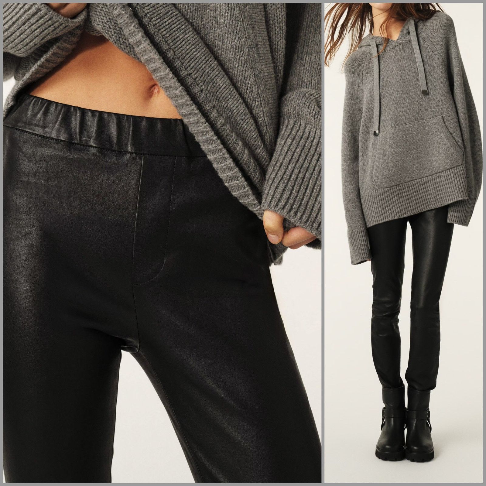 BA&SH $795 Quartz Lamb Leather Stretch Leggins Noir Black XS