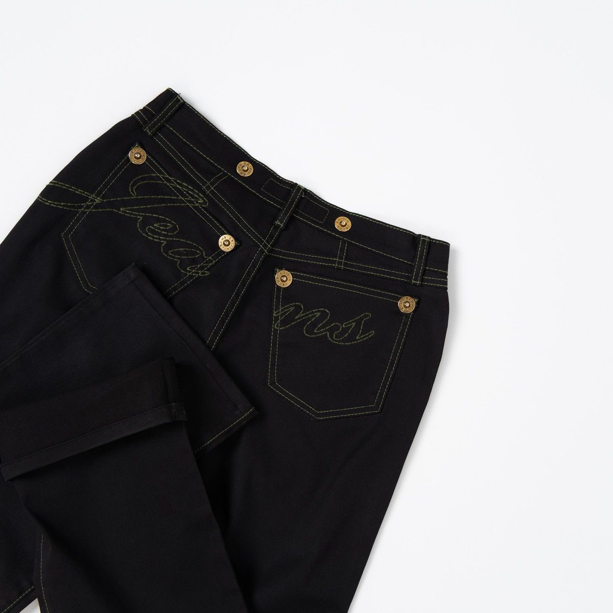 Krizia Krizia Jeans Womens Black Straight Leg Pants Gold Button Size 27" / US 4 / IT 40 - 4 Thumbnail