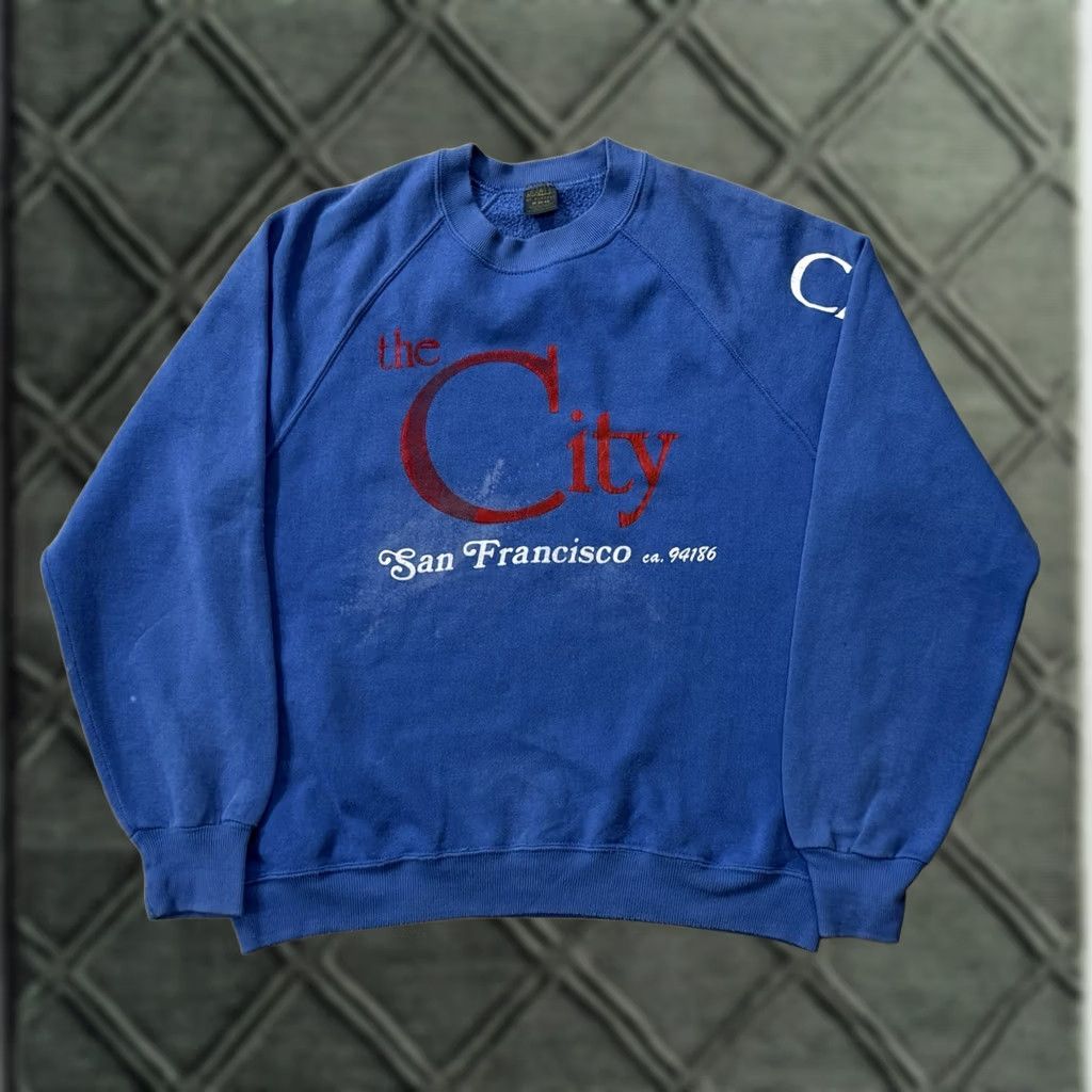 Jerzees VINTAGE Jerzees The City Crewneck Sweatshirt M Blue Cotton Polyester Fleece Graphic Print Unisex Adults 80s USA California Hipster Size US M / EU 48-50 / 2 - 1 Thumbnail