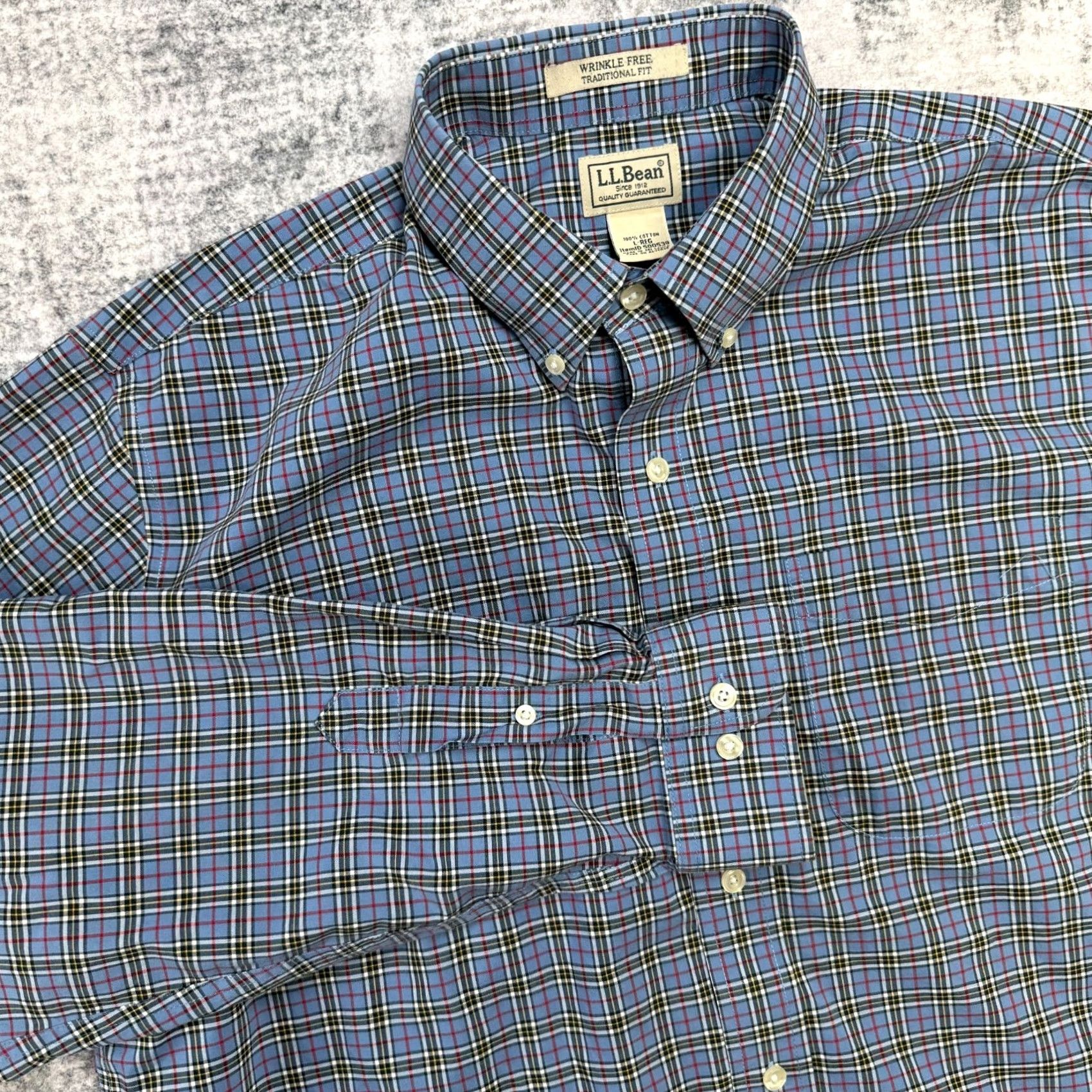 Vintage L.L. Bean Shirt Men Large Blue Tartan Plaid Wrinkle Free Cotton Button Down Office Size US L / EU 52-54 / 3 - 2 Thumbnail