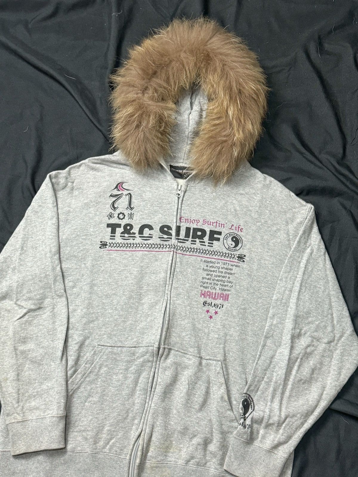 If Six Was Nine × Japanese Brand × Le Grande Bleu (L.G.B.) Faux Fur Tribal T&C Surf Poem Hoodie Size US L / EU 52-54 / 3 - 4 Thumbnail