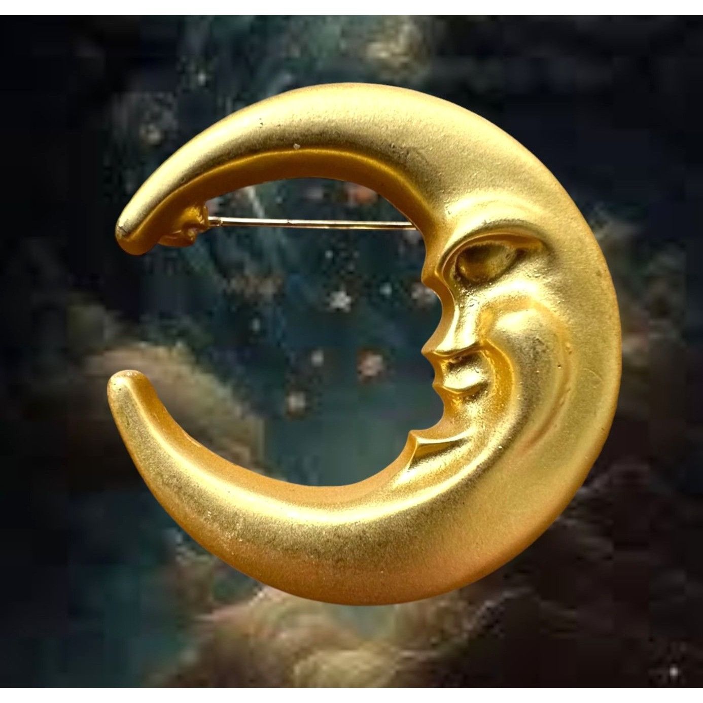 Handmade Crescent Moon Brooch Pin New Matte Gold Celestial Planet Ast Size ONE SIZE - 2 Thumbnail