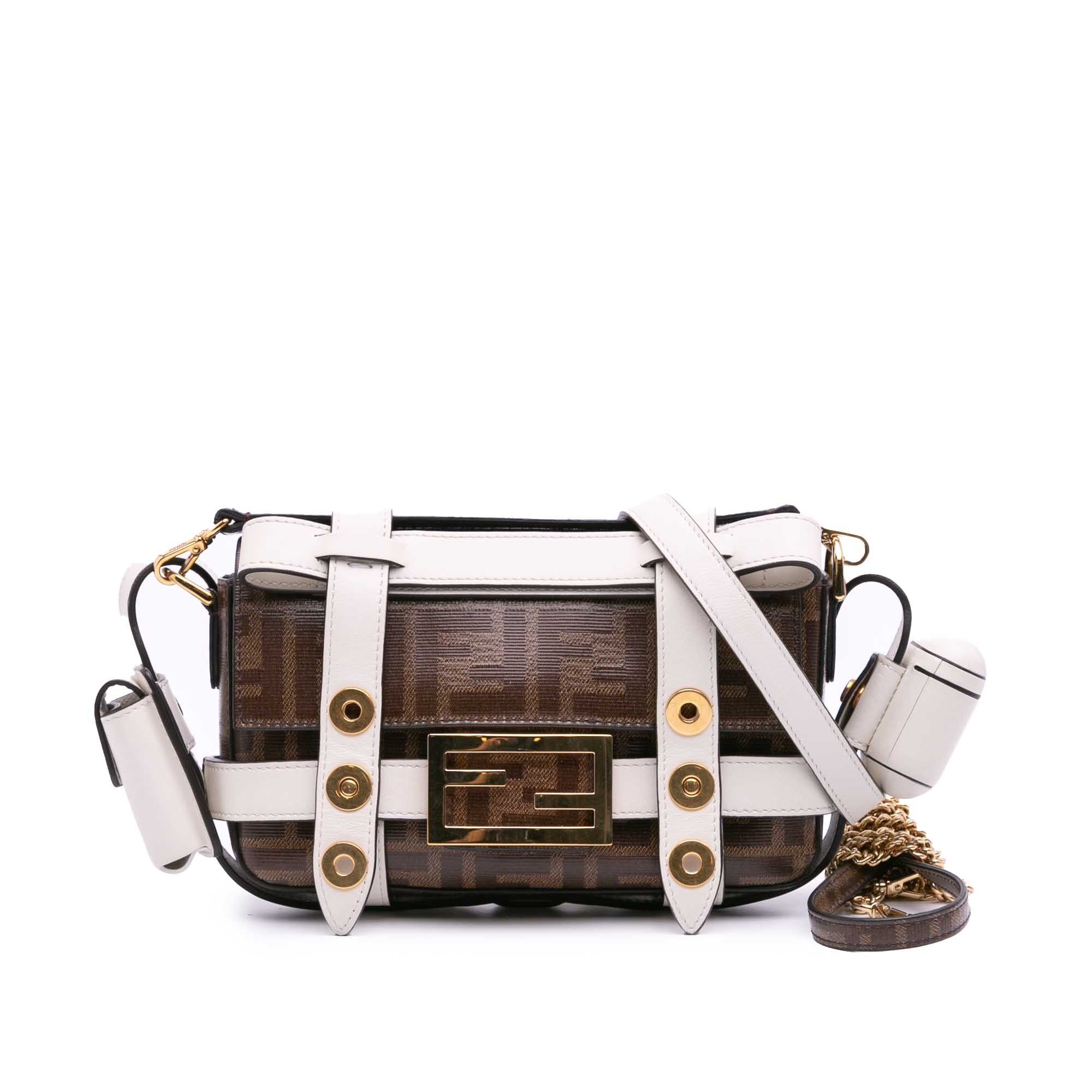 Fendi Mini Zucca Glazed Fabric Cage Baguette Satchel