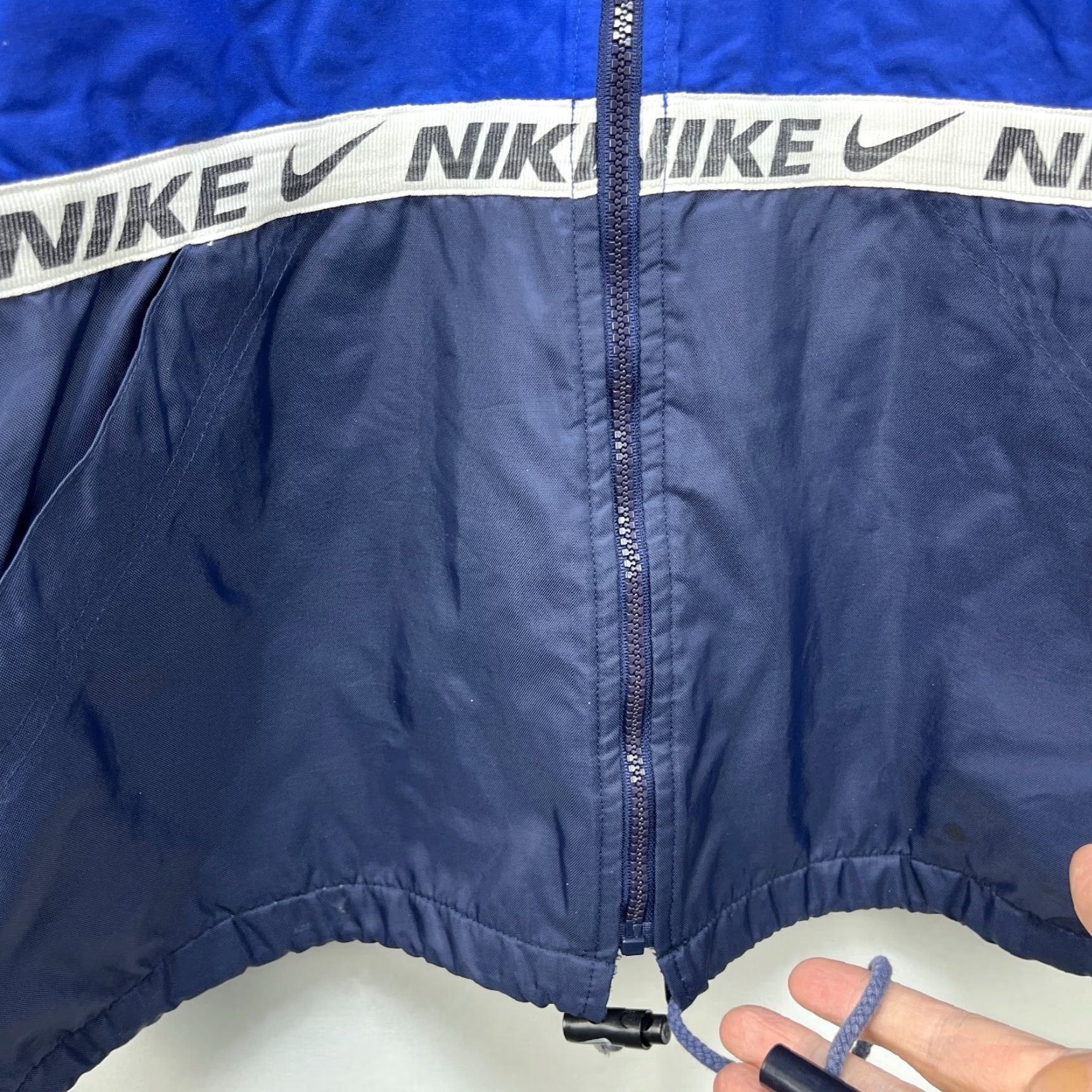 Nike VINTAGE Nike Big Swoosh Jacket Fleece Lined Polyester Blue L Men's Large 90s Puffer Zip Sportswear Size US L / EU 52-54 / 3 - 3 Thumbnail