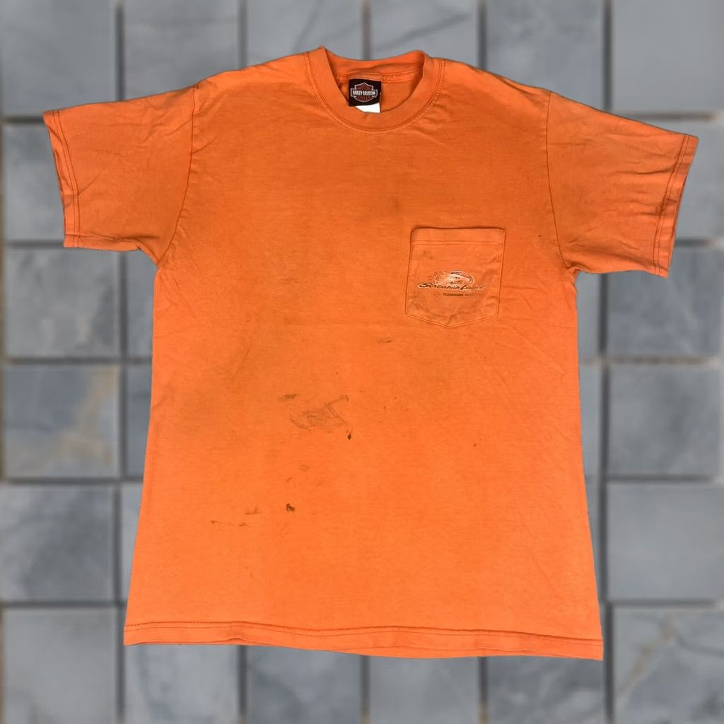 Harley Davidson VINTAGE Harley-Davidson Tshirt Adult M Orange Pocket Distressed NY Med* Shirt Mens"} Size US M / EU 48-50 / 2 - 1 Thumbnail