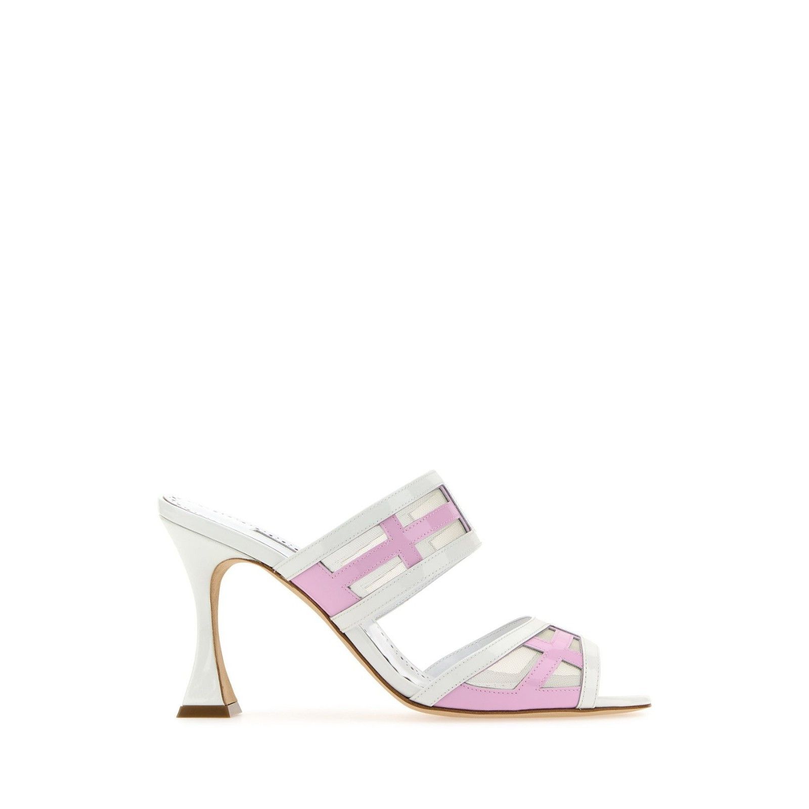 MANOLO BLAHNIK Avespamu Two Tone White Pink Leather 90mm Hee