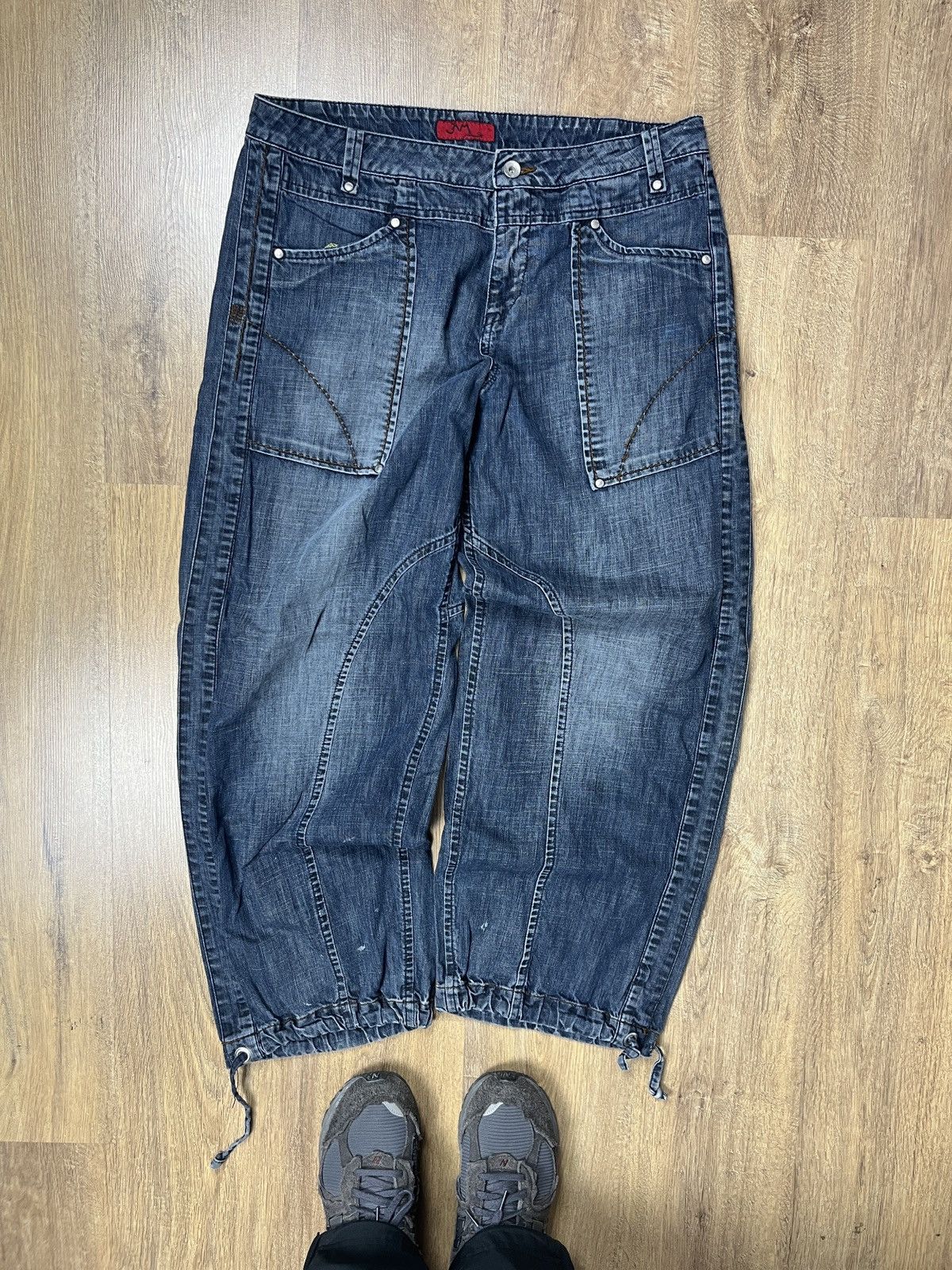 image of Avant Garde x Vintage Crazy Raver Baggy Jnco Style Wings Embroidery Jeans Y2K Gr in Navy (Size 34)