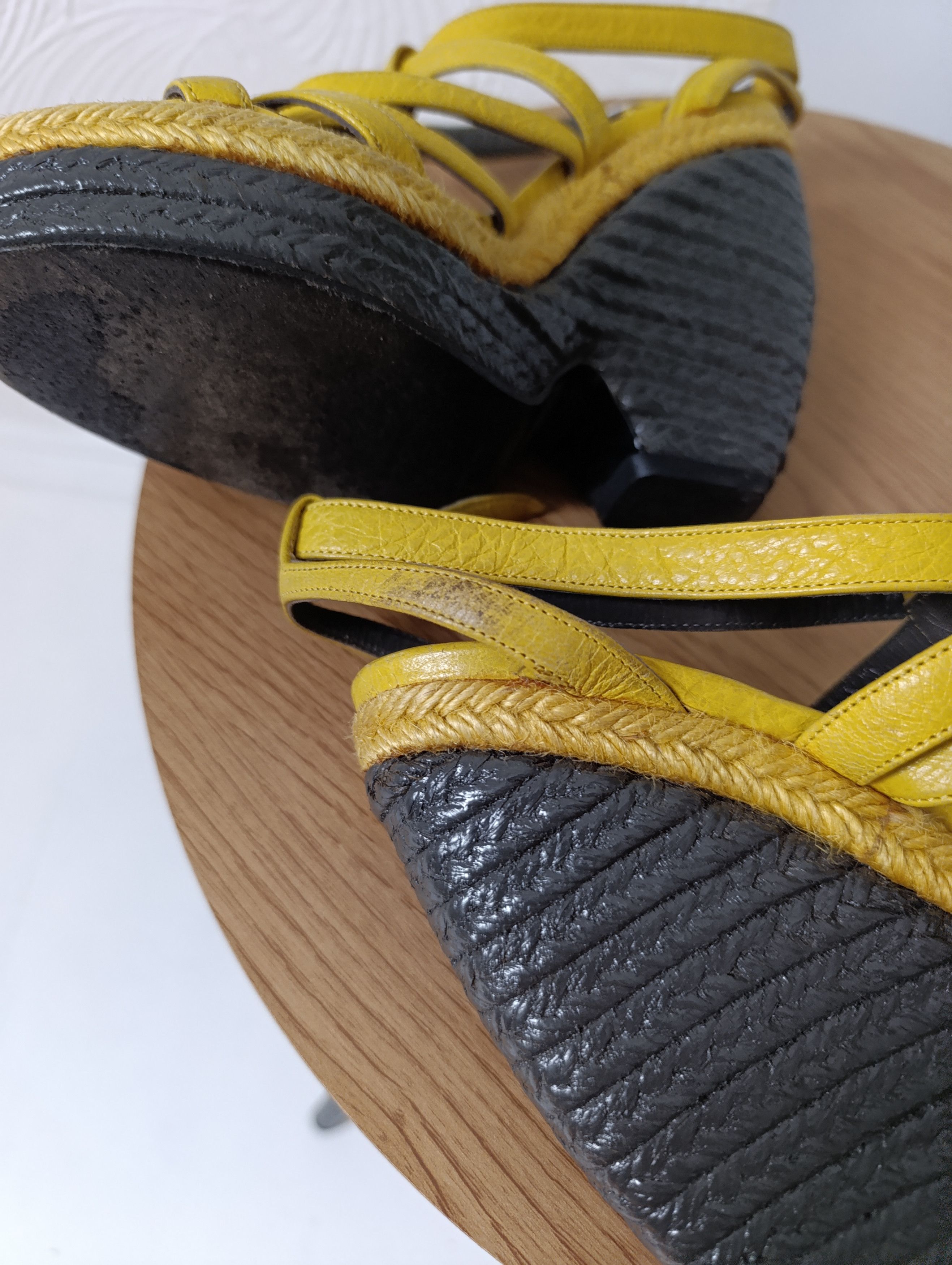 Balenciaga Balenciaga Yellow Leather Wedge Ankle Strap Sandals Size US 7 / IT 37 - 9 Thumbnail
