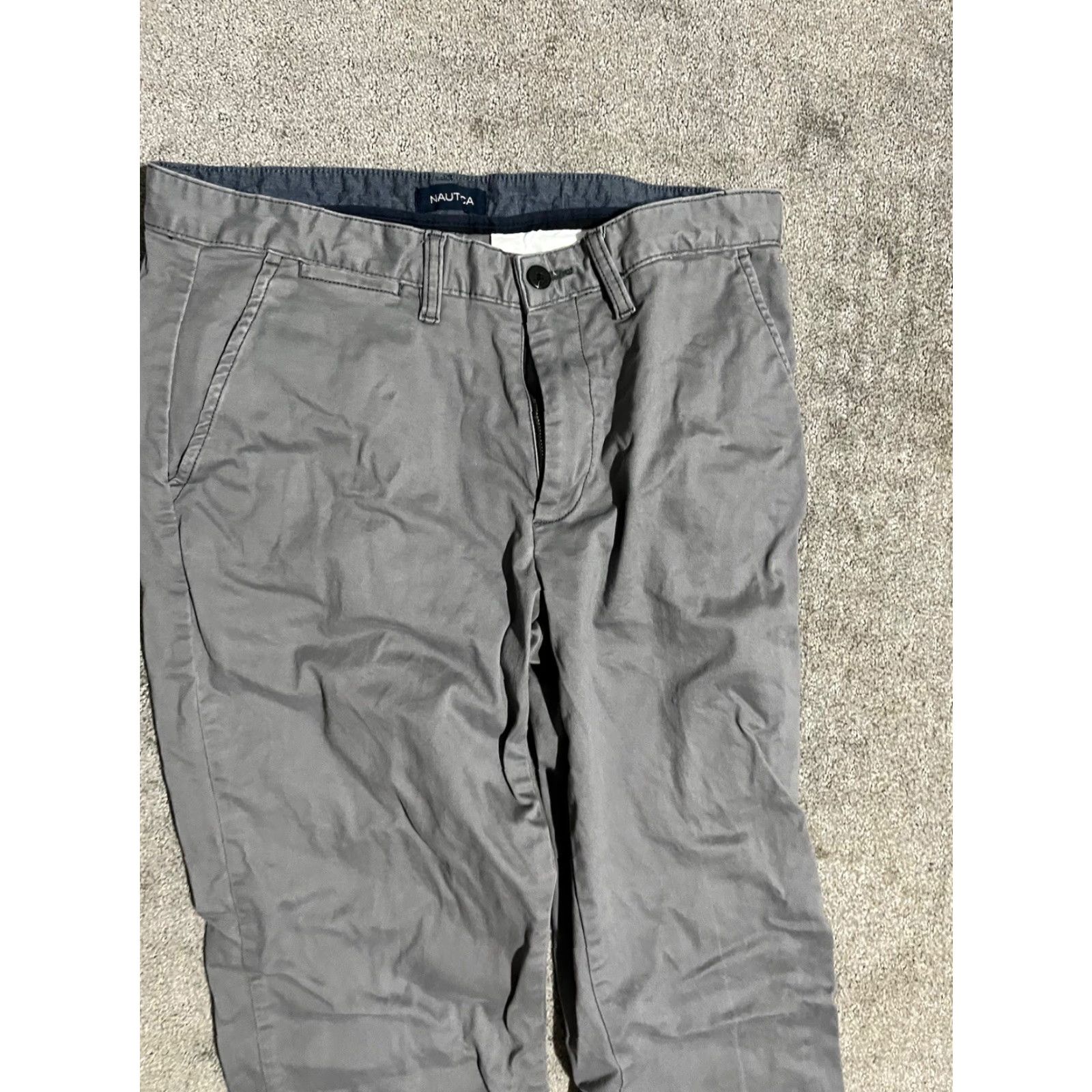 Nautica Nautica Mens Regular Fit Flat Front Pants Gray Hemmed 34x25 The Deck Pant Chino Cotton Flat Front Mens Pants Size 34 Gray Size US 34 / EU 50 - 2 Thumbnail