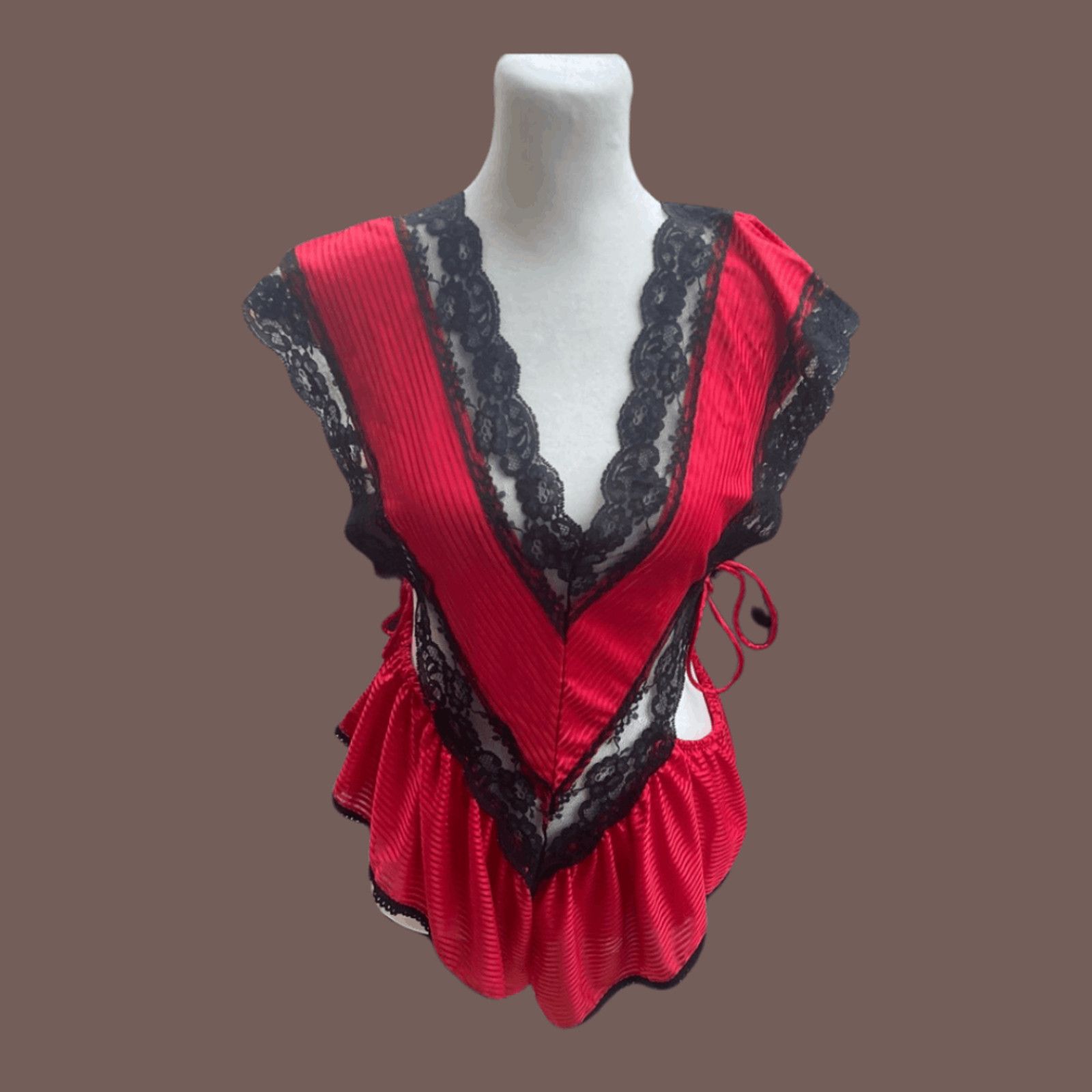Vintage VTG Lace Lingerie Top | Stroke of Midnight Red 80s Coquette Size L / US 10 / IT 46 - 1 Thumbnail