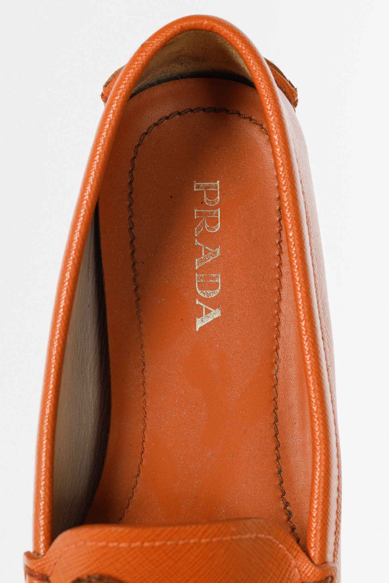 Prada Prada Orange Saffiano Leather Tassel-Bow Loafers Size US 7 / IT 37 - 10 Thumbnail