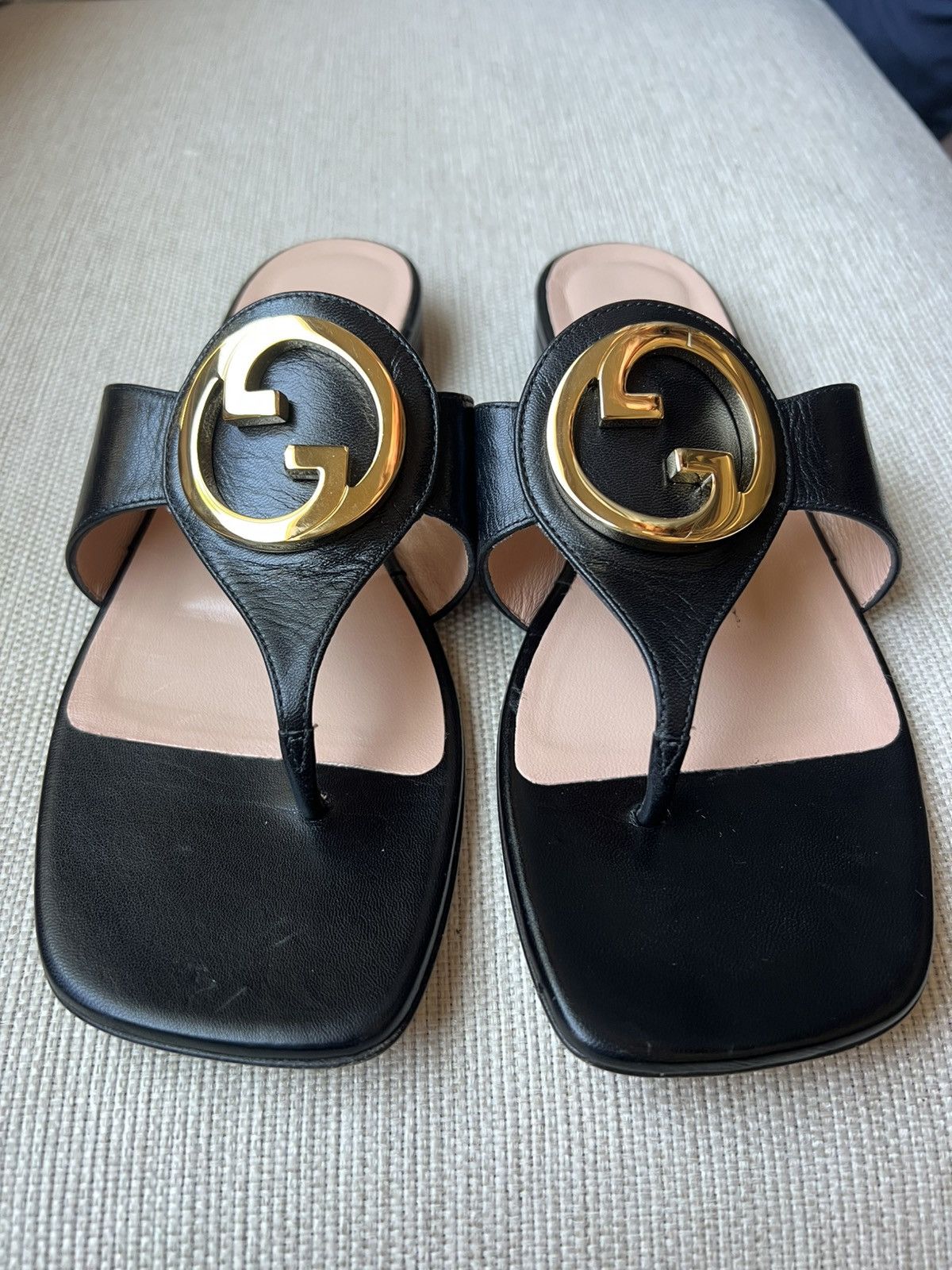 Gucci Gucci Blondie Logo-embellished leather Sandals Black Size US 7.5 / IT 37.5 - 1 Thumbnail