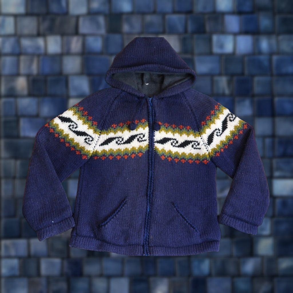 Vintage VTG Navy Blue Wave Hooded Full Zip Wool Fleece Lined Cowichan Sweater Womens M Size M / US 6-8 / IT 42-44 - 1 Thumbnail