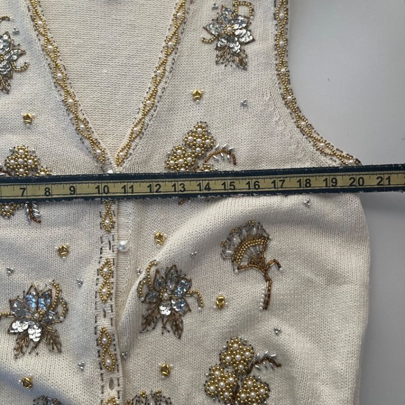 Designer Vintage Claudia D. Cream Embellished Vest Large Size XL / US 12-14 / IT 48-50 - 5 Thumbnail