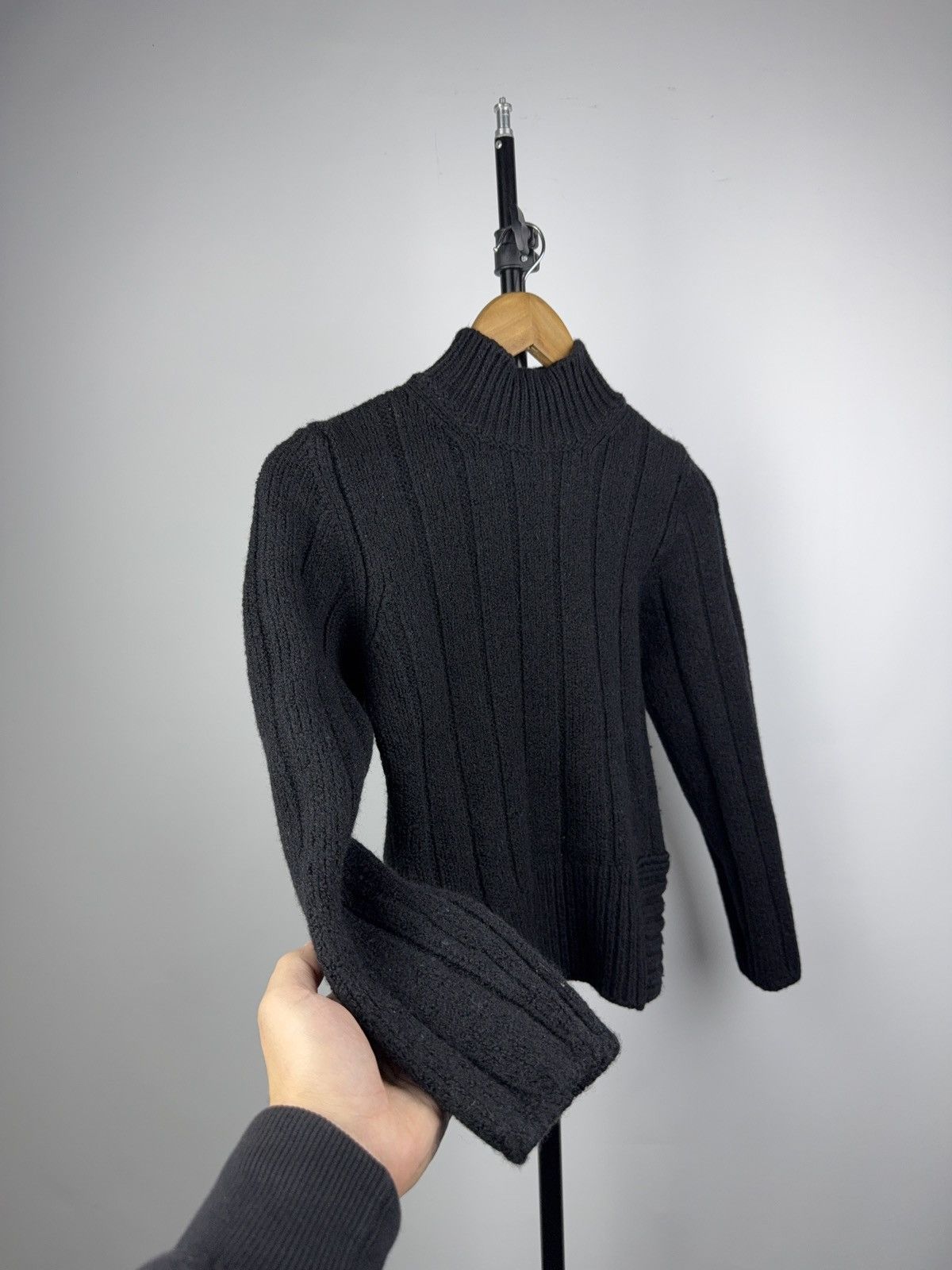 Hugo Boss Luxury HUGO Boss Black Ribbed Wool Knit Mock Neck Sweater Size XS / US 0-2 / IT 36-38 - 3 Thumbnail