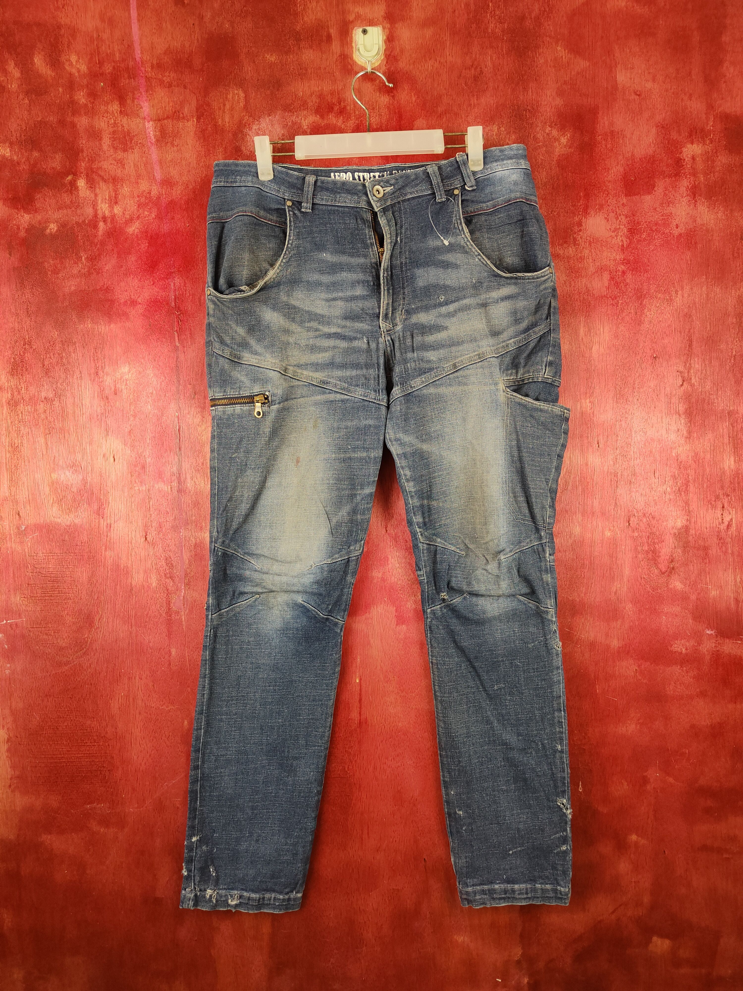 Japanese Brand FieldCore Blue Distressed Ripped Stretch Jeans #S2125 Size US 34 / EU 50 - 1 Thumbnail