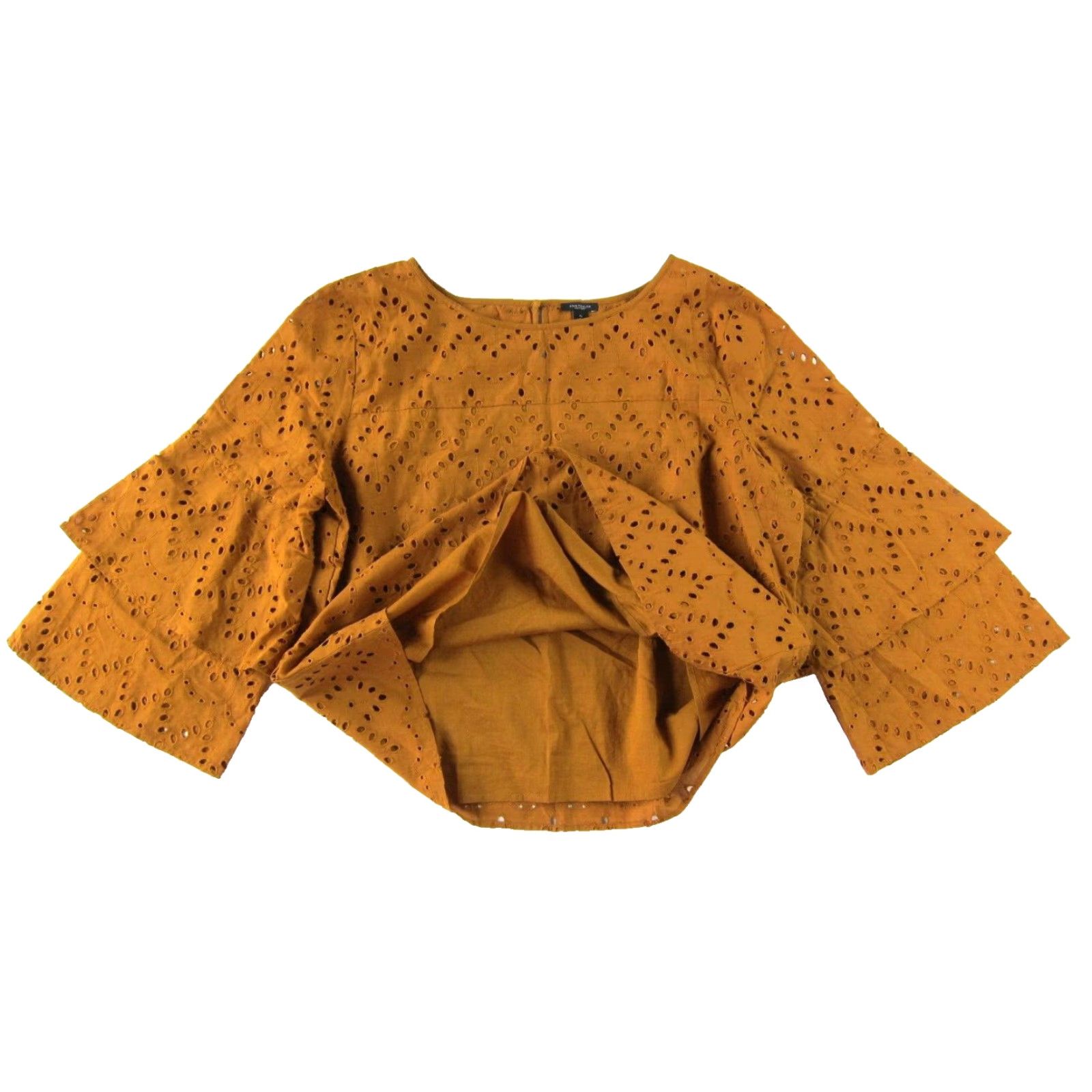 Ann Taylor Ann Taylor Blouse XL Rust Orange 100% Cotton Perforated Layered Flare Sleeve Size XL / US 12-14 / IT 48-50 - 5 Thumbnail