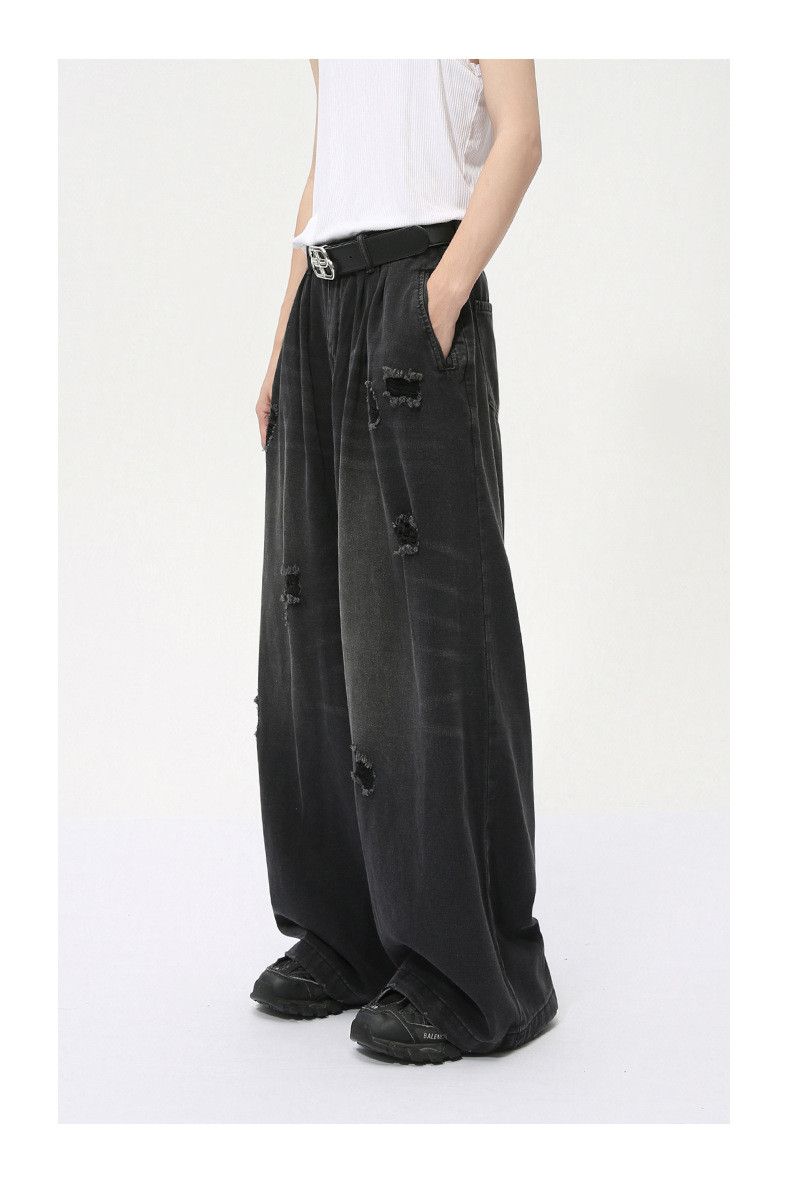 Japanese Brand × Jean Vintage distressed wide-leg loose straight-leg ripped jeans Size US 32 / EU 48 - 3 Thumbnail