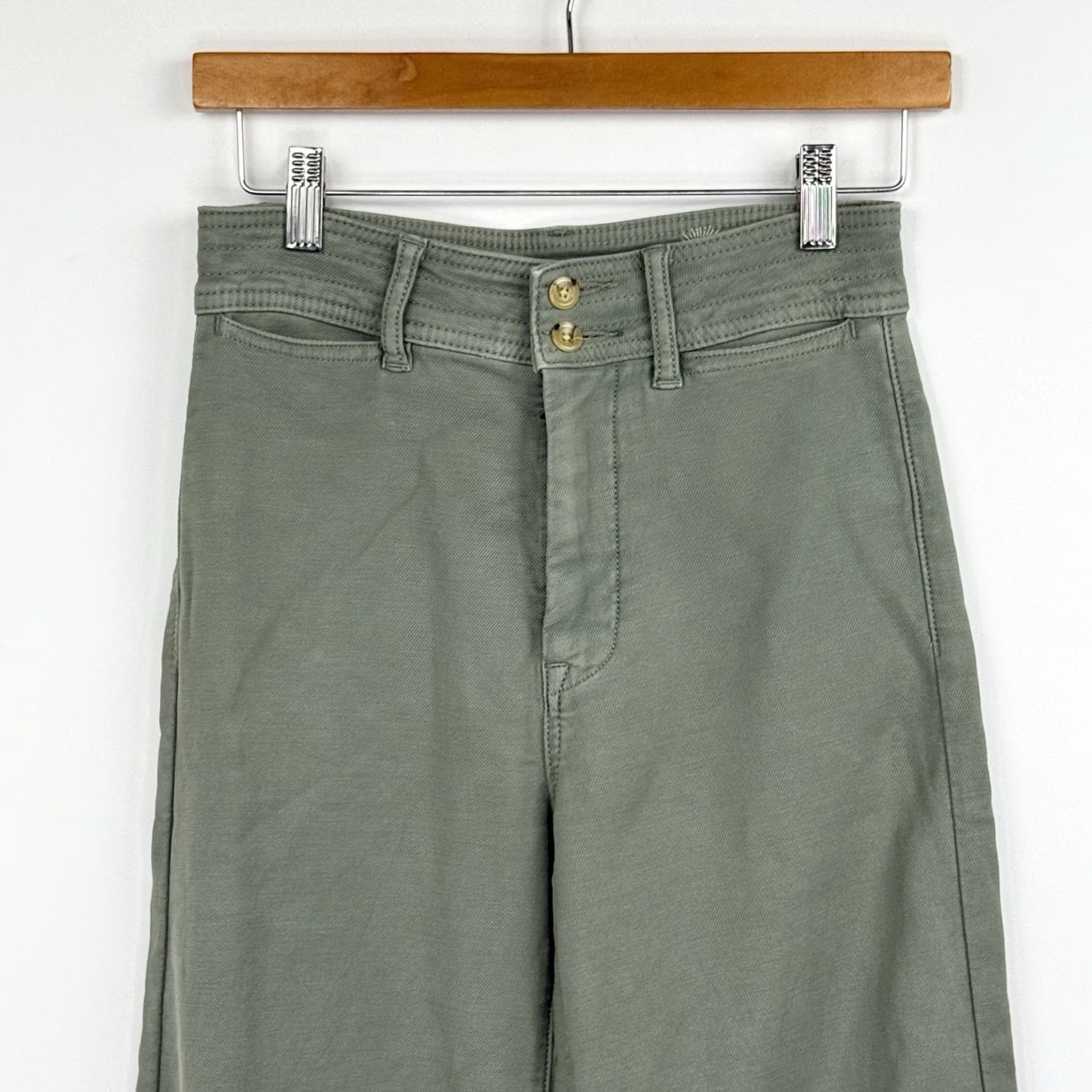 Faherty Faherty Womens Pants 25 High Rise Wide Leg Green Cotton Blend Terry 31in Inseam Size 42" / US 20 - 2 Thumbnail