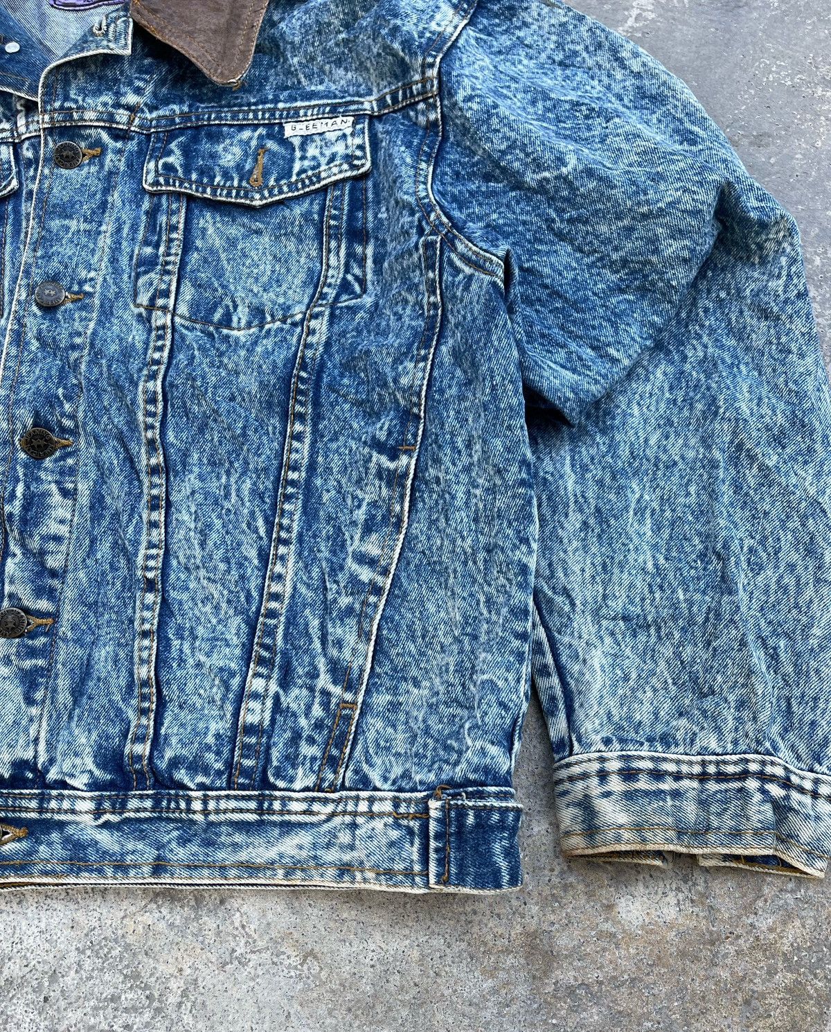 Japanese Brand 🔥Vintage Glee Man Leather Collared Denim Trucker Jacket Size US L / EU 52-54 / 3 - 6 Thumbnail