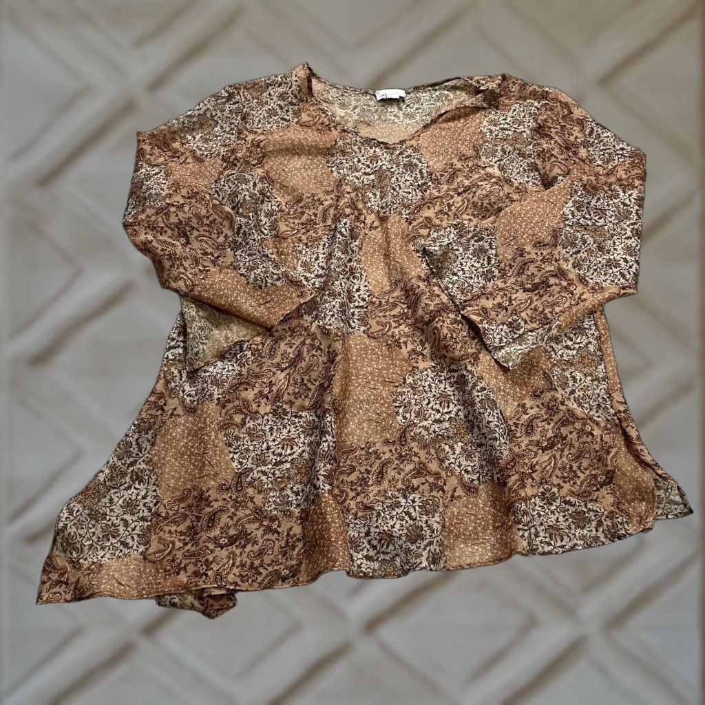 Avenue Avenue Blouse Womens Plus 22/24 Multicolor Paisley Round Neck Long Sleeve Tunic Blouse Bohemian, Classic, Designer Womens Size 3XL / US 20-22 - 1 Thumbnail