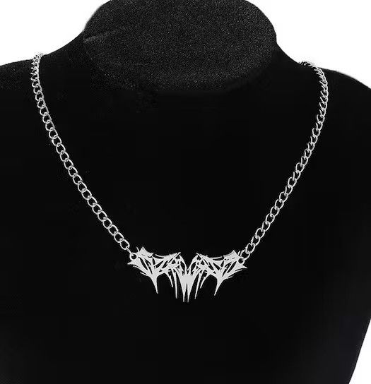 Vintage Spike Graffiti Chain Necklace Punk Gothic Chrome Rock Venom ...