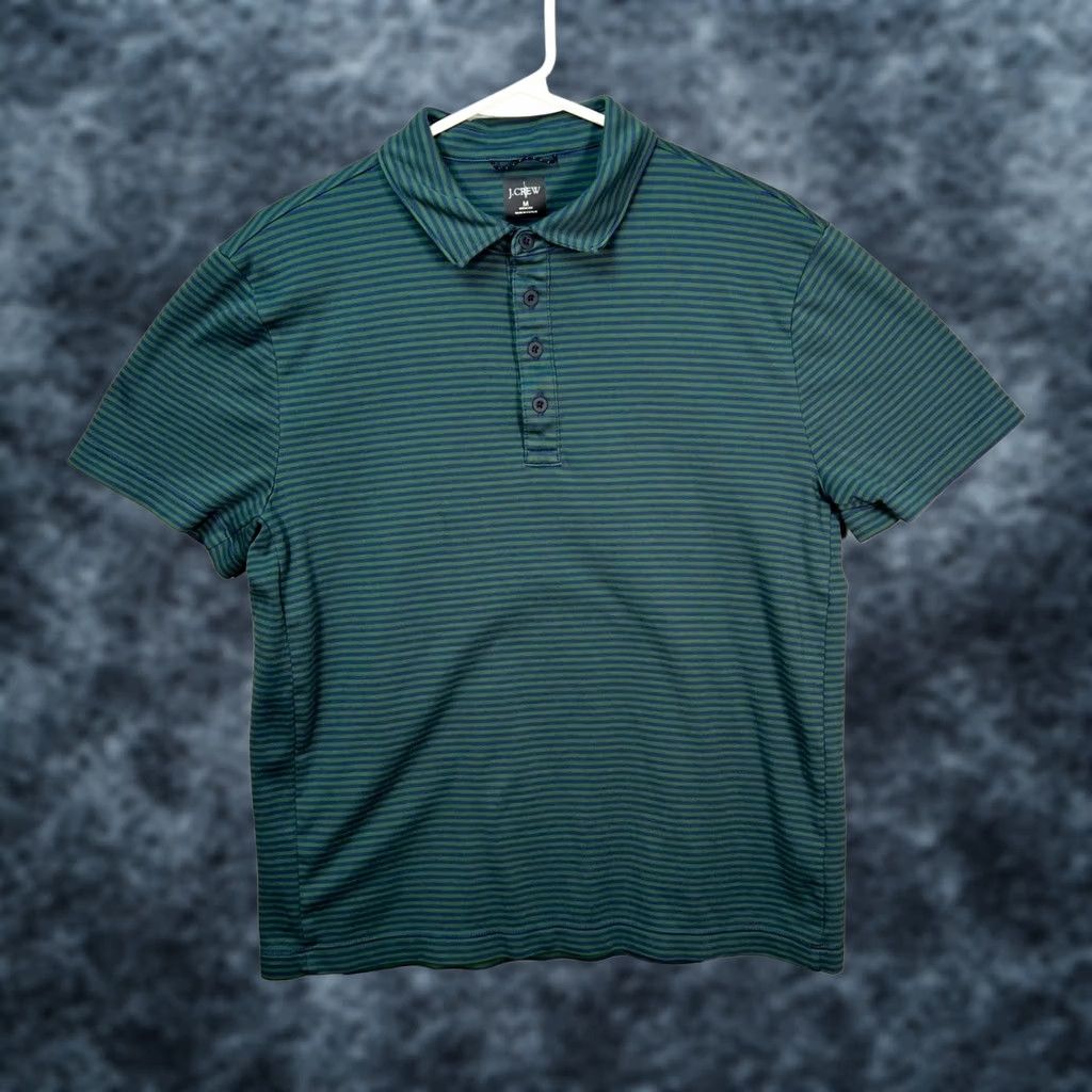 J.Crew J.Crew Mens Medium Coolmax Green & Blue Striped Polo Shirt - Size Size US M / EU 48-50 / 2 - 1 Thumbnail