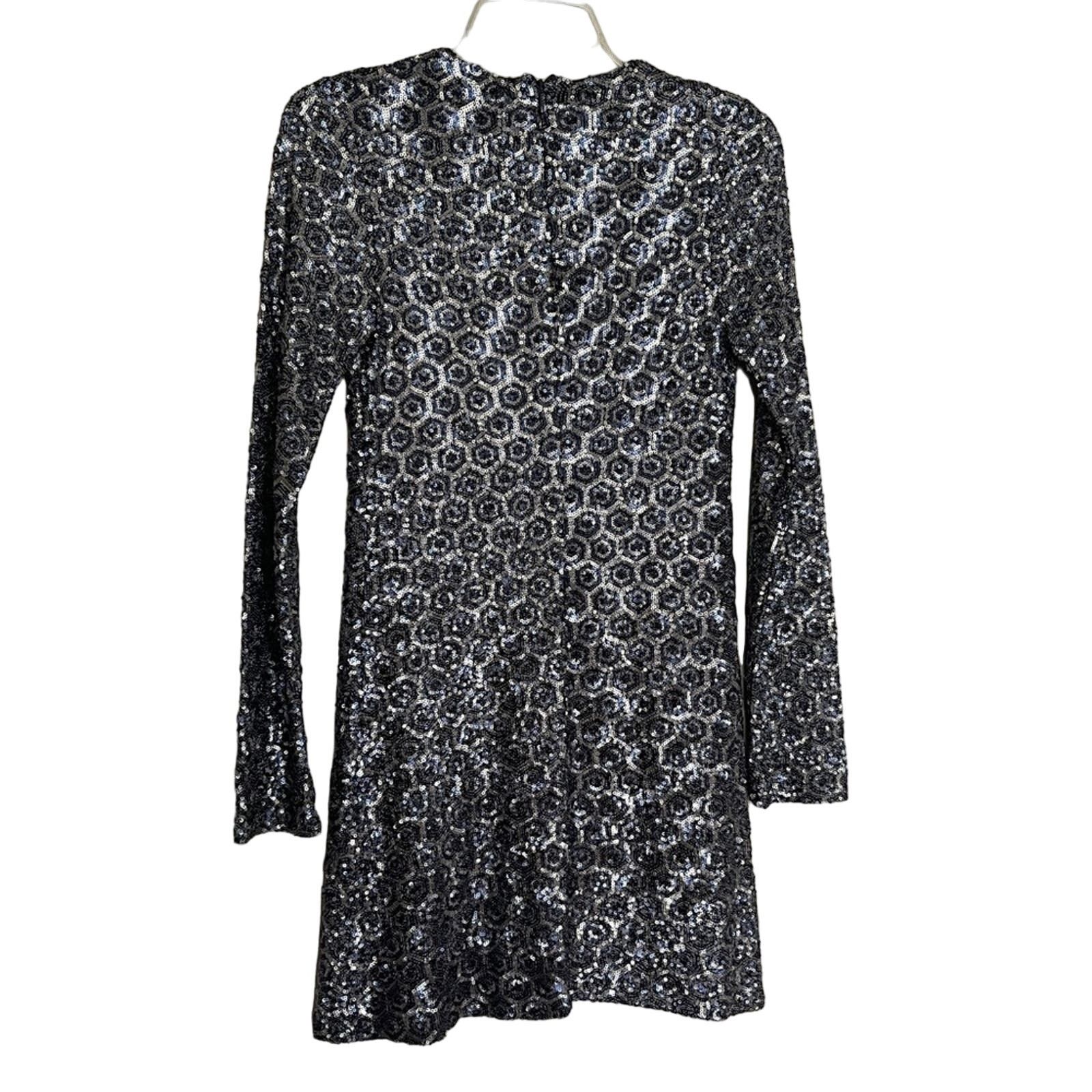 Zara Zara Sequin Silver Blue Gray Long Sleeve Mini Formal Dress Size L / US 10 / IT 46 - 4 Thumbnail