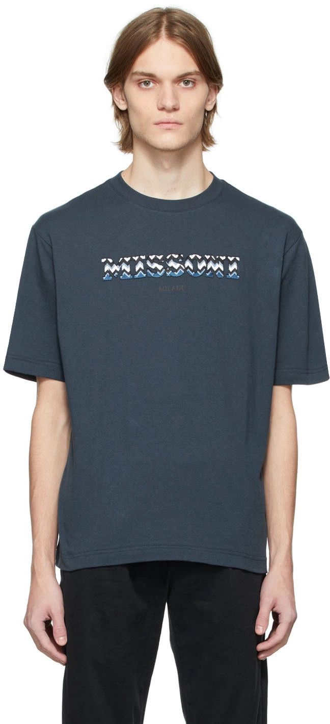 Missoni o1mle1124 Capsule Logo Short Sleeve T-Shirt in Navy