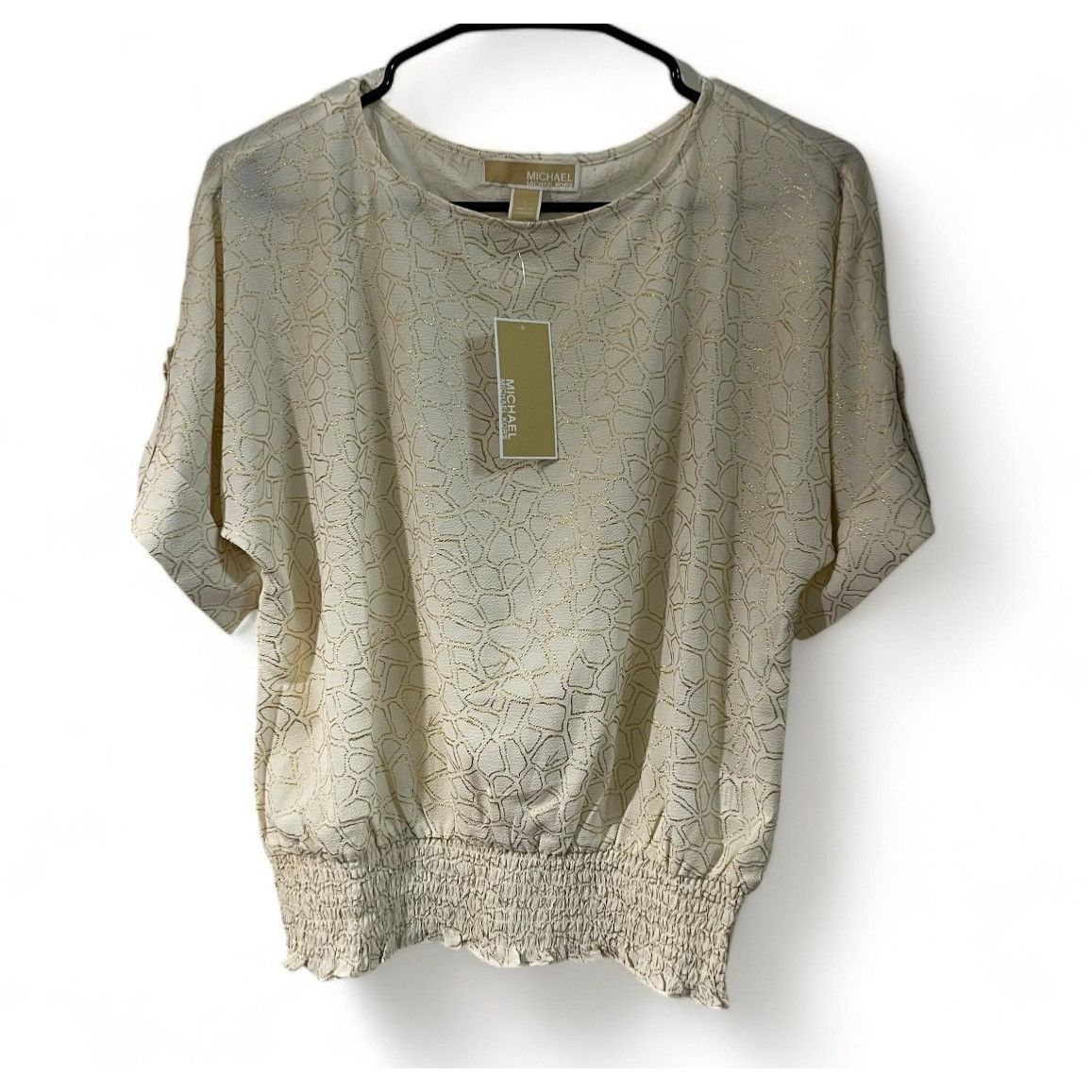 Michael Kors Womens Metallic Print Top With Ruched Hem & Button Detail Size S / US 4 / IT 40 - 2 Thumbnail