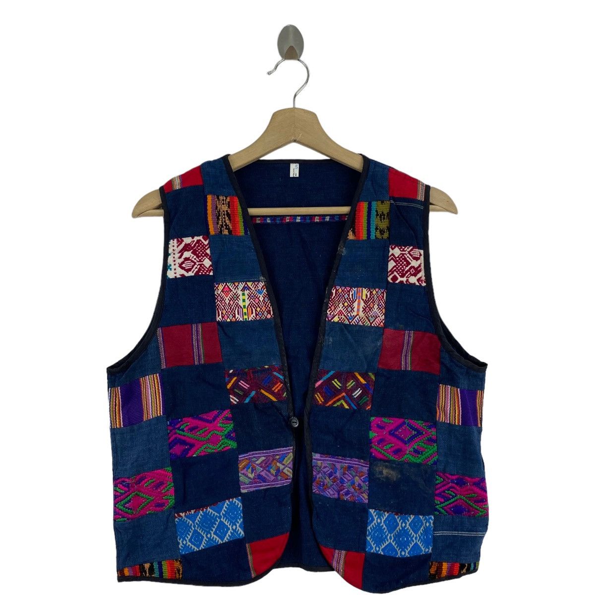 image of Sashiko Boro Patches Multi Color Vest, Men's (Size Small)