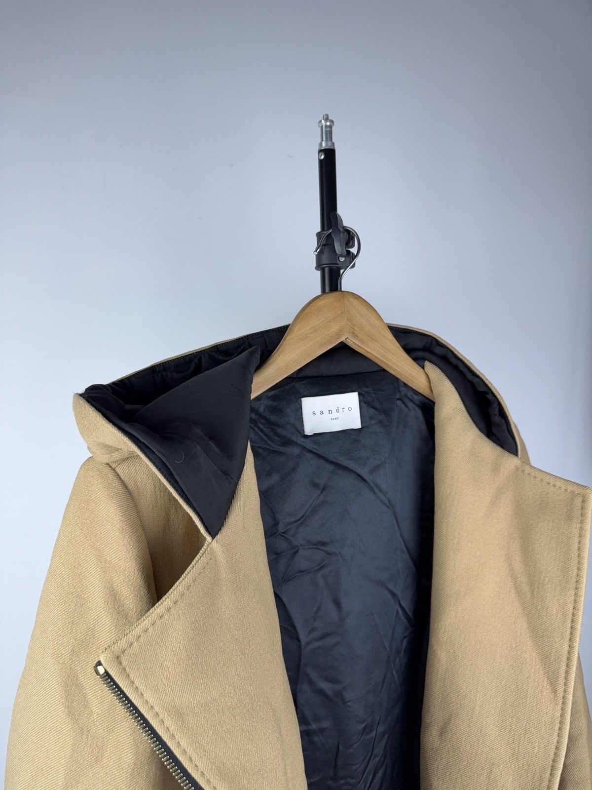 Sandro Luxury Sandro Paris Wool Hooded Coat Beige Asym Zip 38 S-M Size S / US 4 / IT 40 - 16 Thumbnail