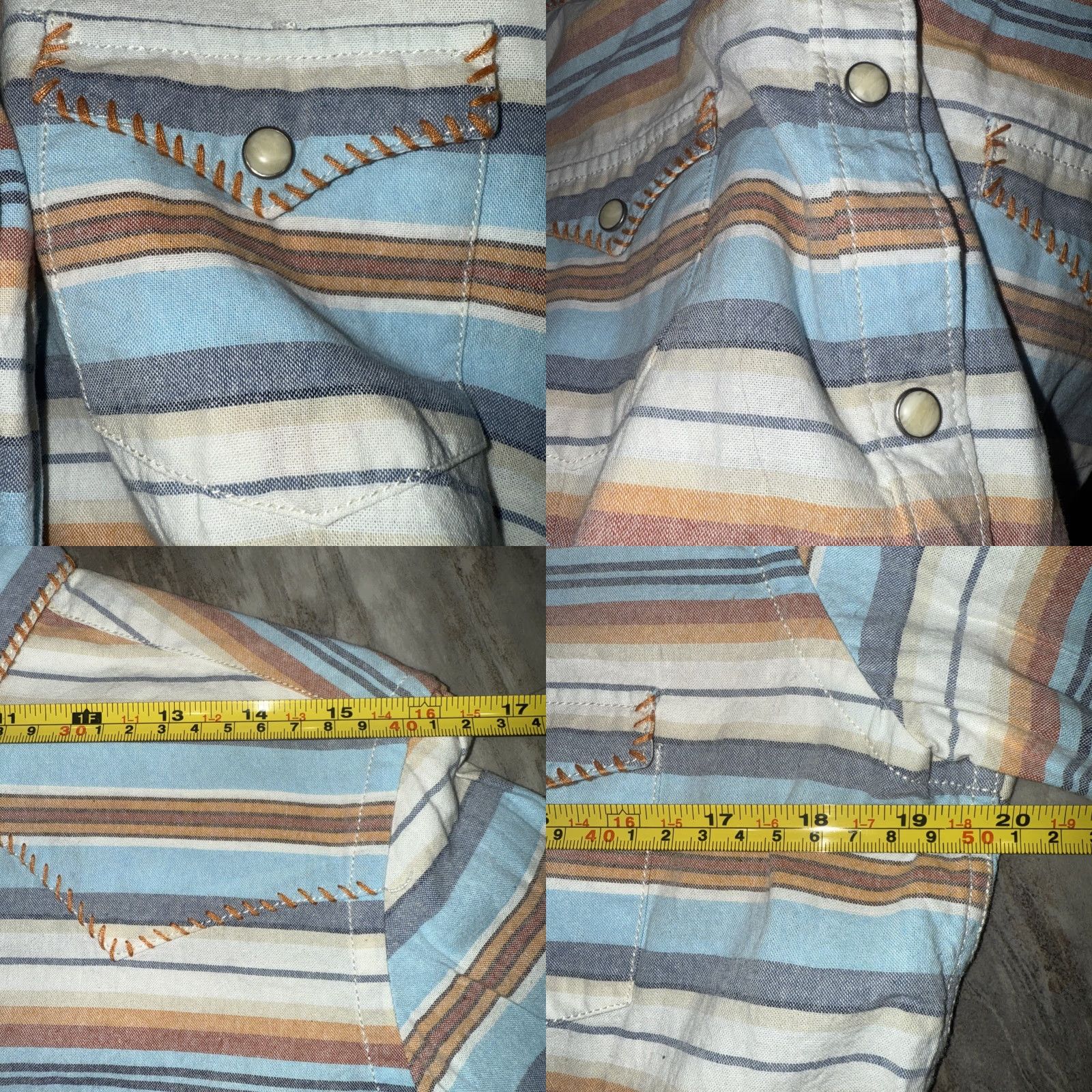 Vintage VINTAGE Panhandle Slim Pearl Snap Shirt Women Embroidered Pocket Long Sleeve Striped Orange Blue Cream Sized M Size M / US 6-8 / IT 42-44 - 8 Thumbnail