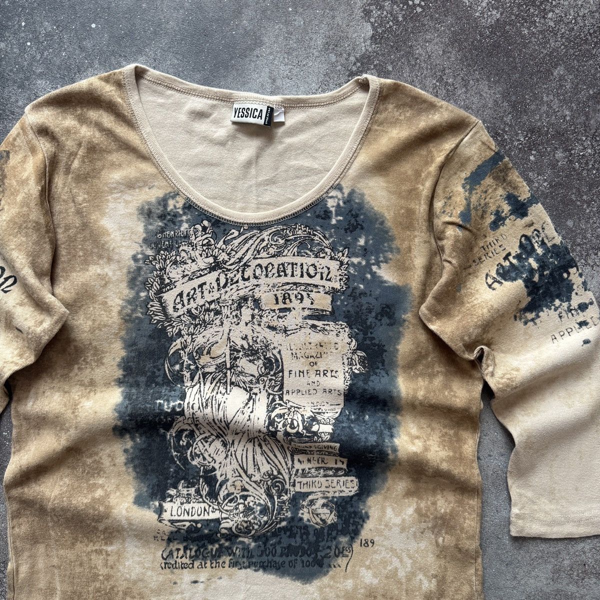 Hysteric Glamour Affliction Style Y2K Gothic Print Vintage 3/4 Sleeve Top Size M / US 6-8 / IT 42-44 - 5 Thumbnail