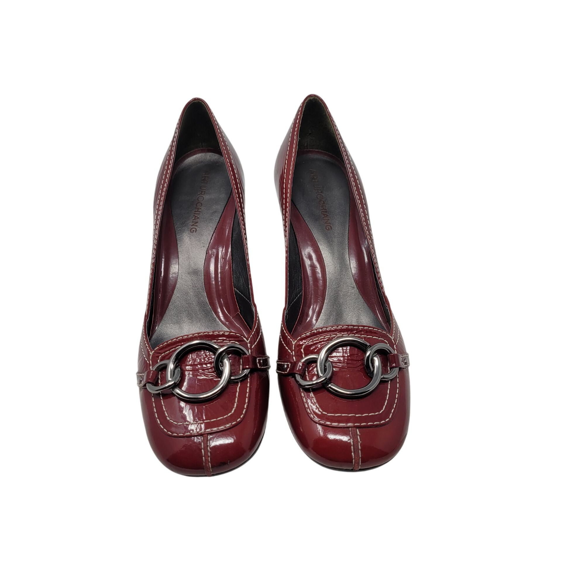 Vintage Arturo Chiang Womens Red Patent Leather Heel Loafer 8.5 Chai Size US 8.5 / IT 38.5 - 2 Thumbnail