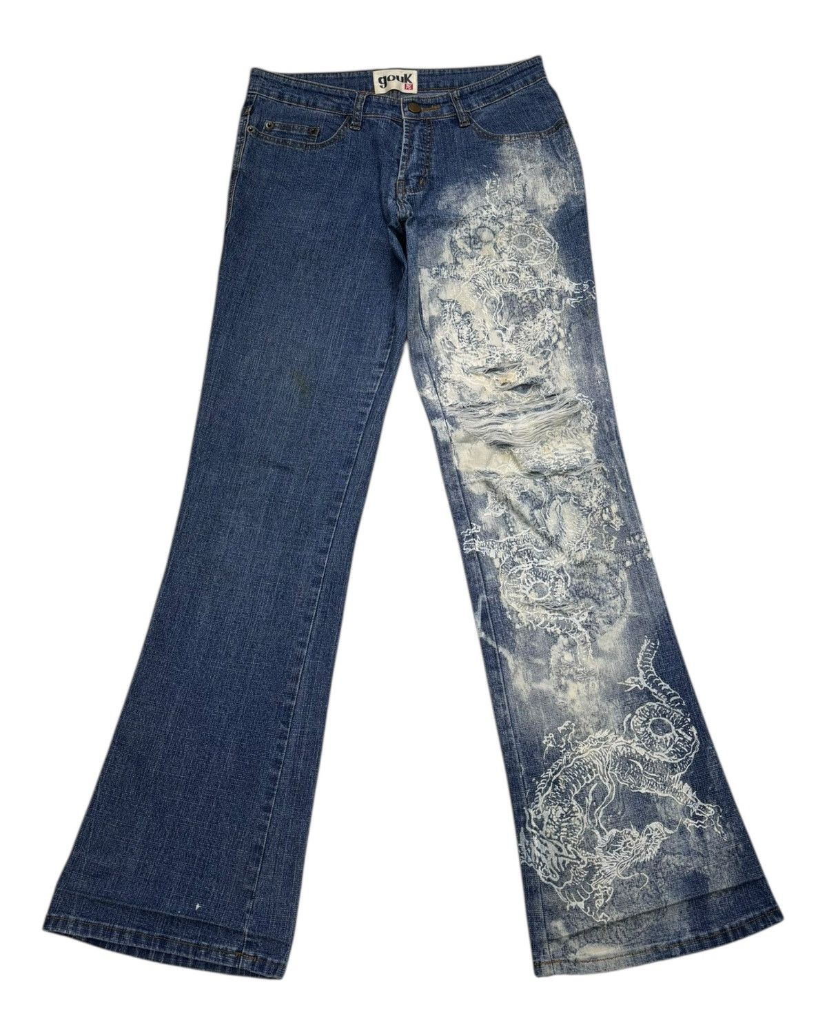 If Six Was Nine × Kapital Vintage Japanese Dragon Embroidery Gouk Flare Jeans Distress Size US 29 - 1 Thumbnail