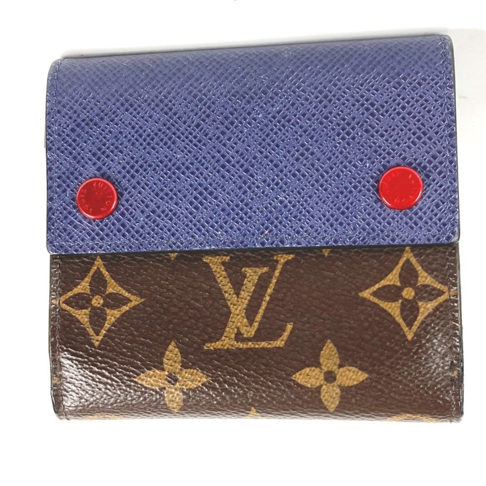 Louis Vuitton LOUIS VUITTON M63041 Monogram & Taiga Compact Wallet Bi-fold Canvas Men's Brown Size ONE SIZE - 1 Thumbnail