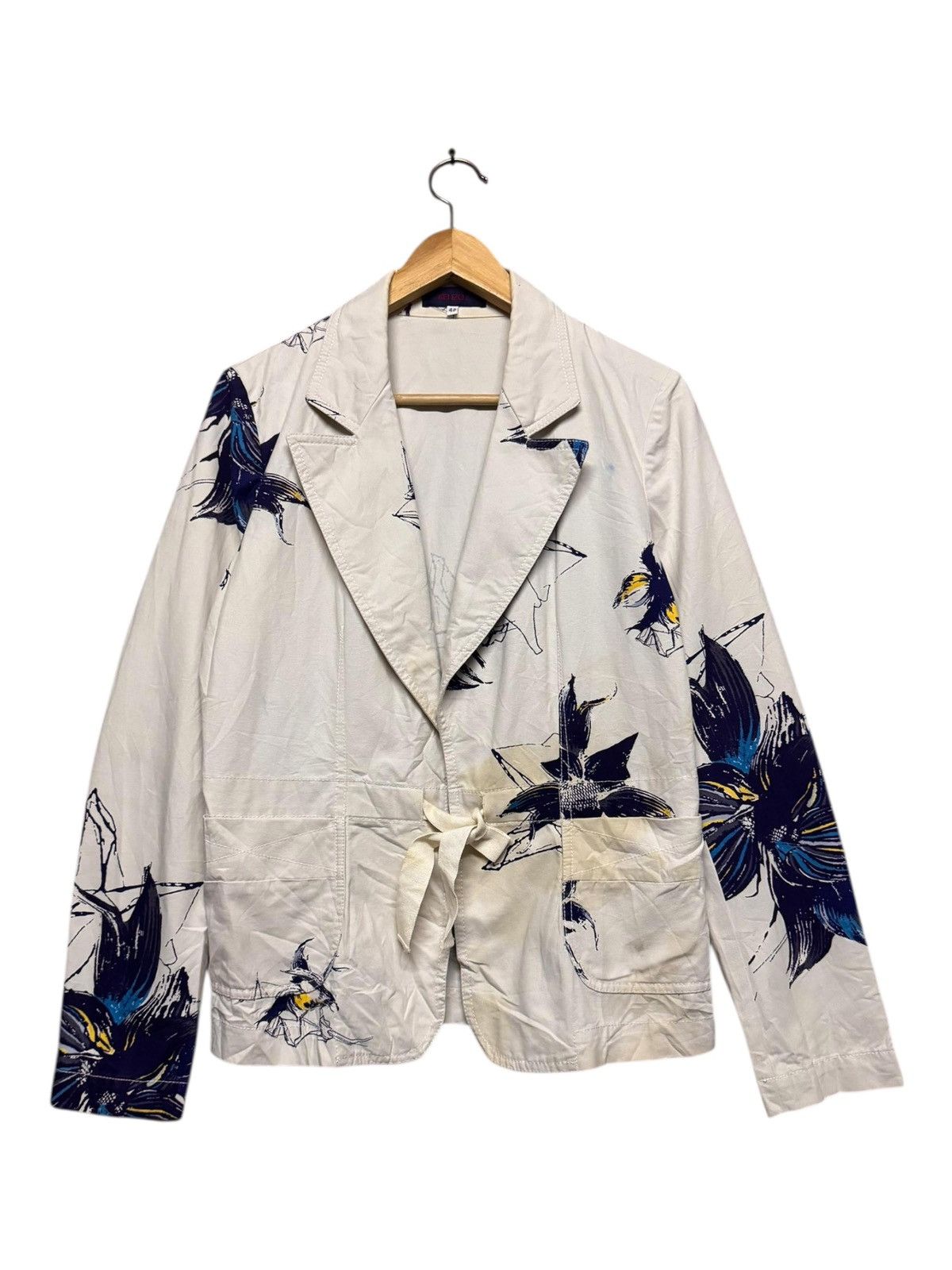 Kenzo Vtg🔥Kenzo Jeans Flower Painted Lace Blazer Jacket Size 40L - 5 Thumbnail
