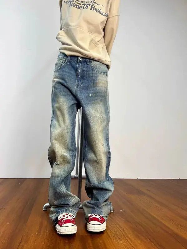 Japanese Brand Vintage Y2K raw edge ripped light coloured baggy jeans Size US 34 / EU 50 - 6 Thumbnail
