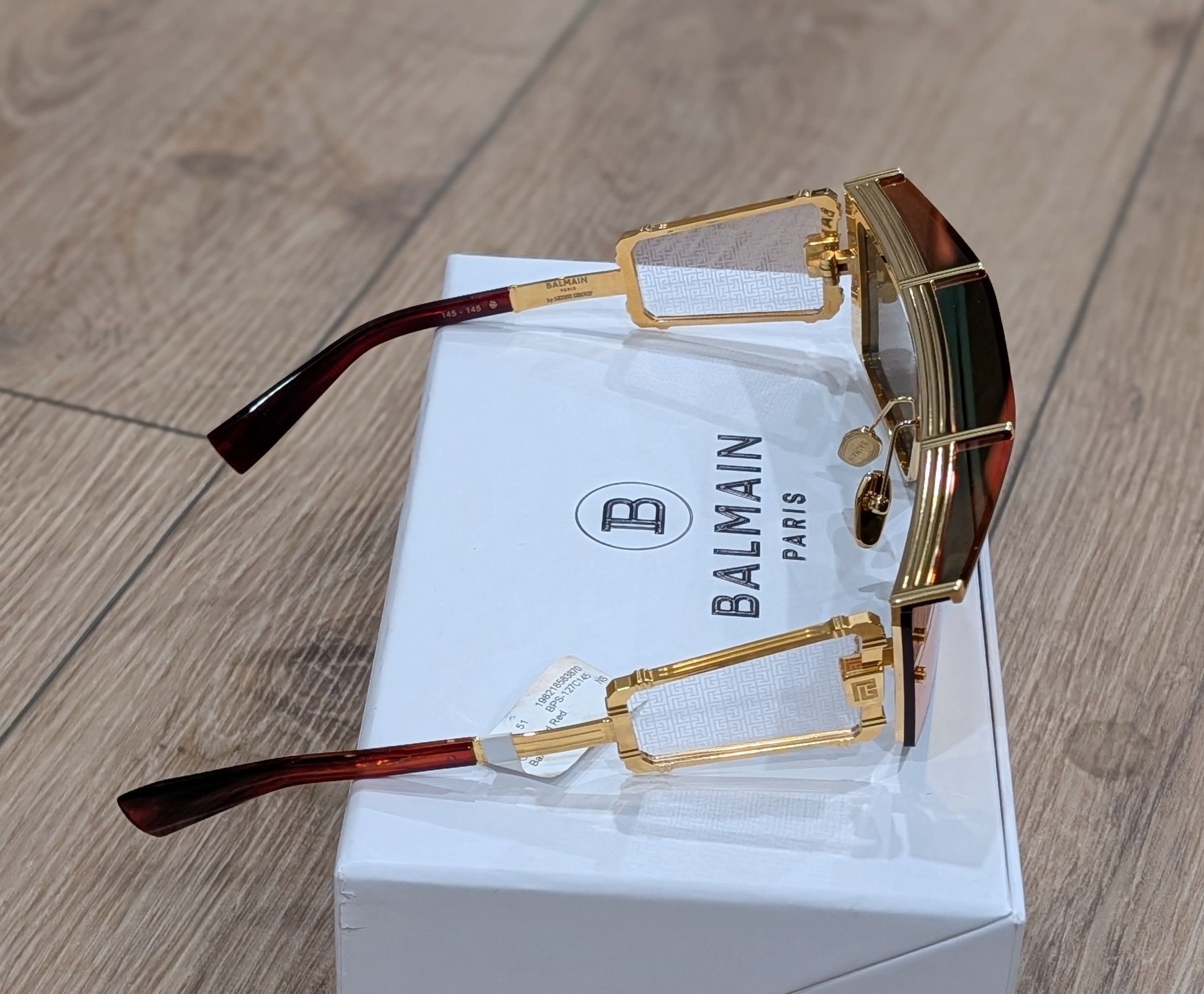 Balmain BALMAIN 75mm Shield Novelty Sunglasses Gold/Gold/Red Size ONE SIZE - 3 Thumbnail
