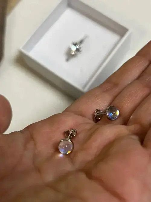 Sterling Silver 5MM Round Exquisite Moonstone Earring Size ONE SIZE - 2 Thumbnail