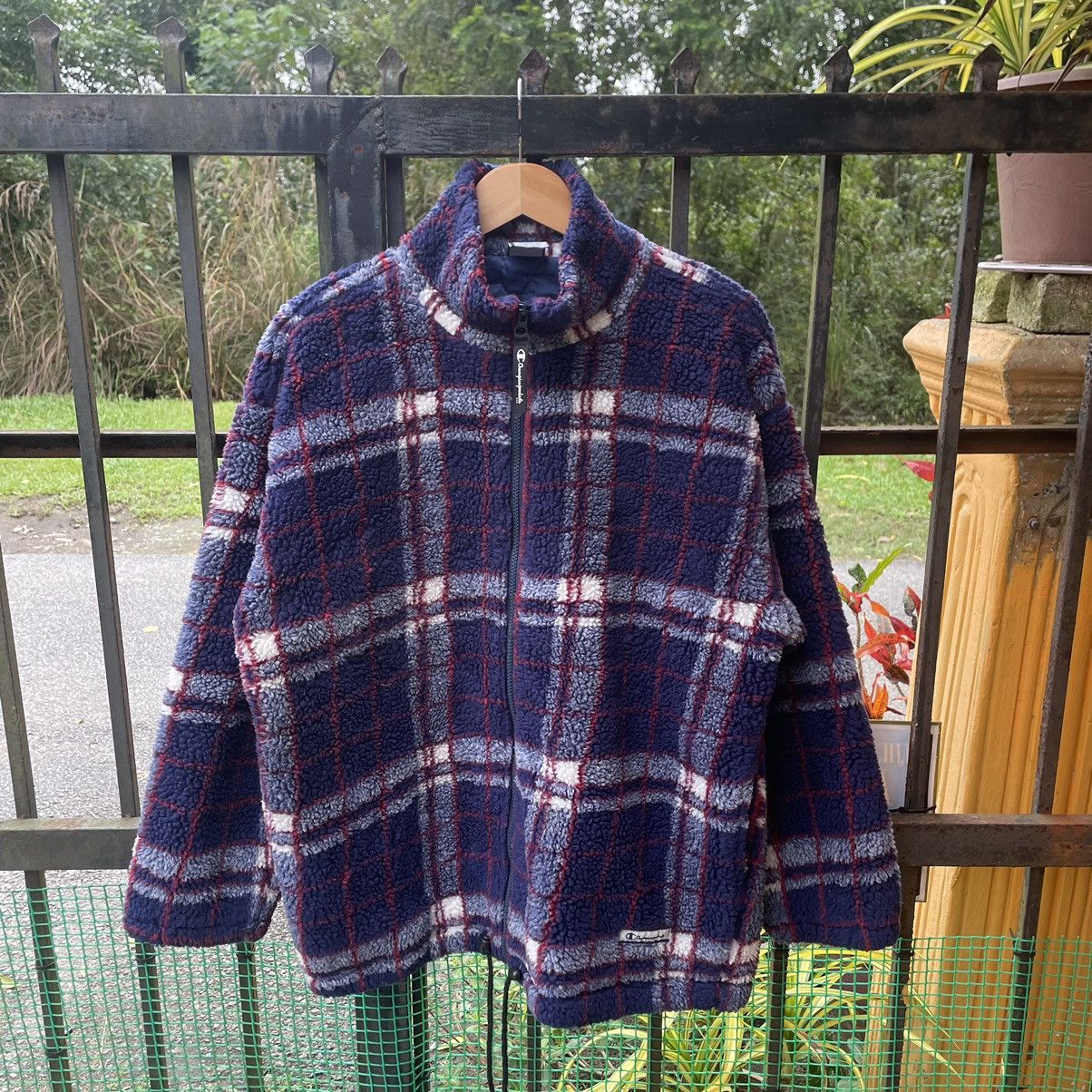 Champion × Vintage 🔥Vintage Champion Checkerd Full Zipper Sherpa Fleece Jacket Size US L / EU 52-54 / 3 - 1 Thumbnail