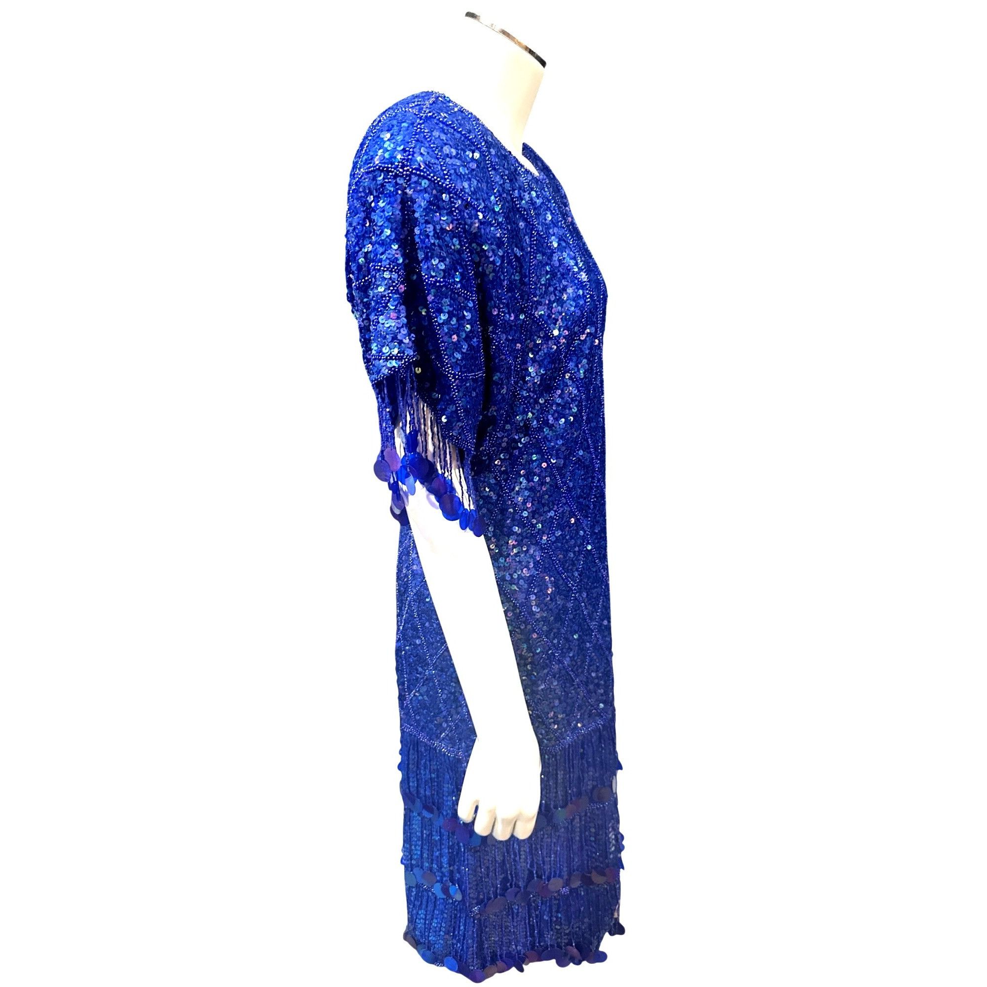 Other Scala Silk Sequin Medium Fringe Flapper Dress Blue Beaded Ga Size M / US 6-8 / IT 42-44 - 6 Thumbnail