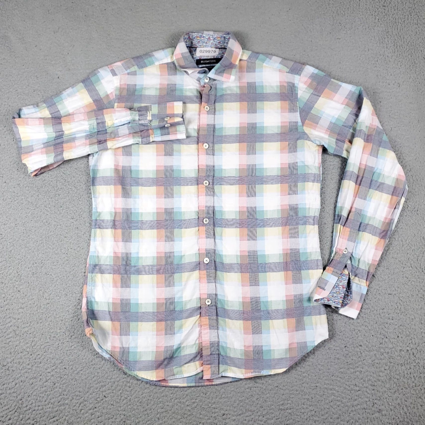 BUGATCHI Bugatchi Uomo Shirt Mens Small Blue Plaid Button-Up Long Sleeve Regular Fit Casual Dress Shirt Adult Small Blue Plaid Mens Size US S / EU 44-46 / 1 - 2 Thumbnail