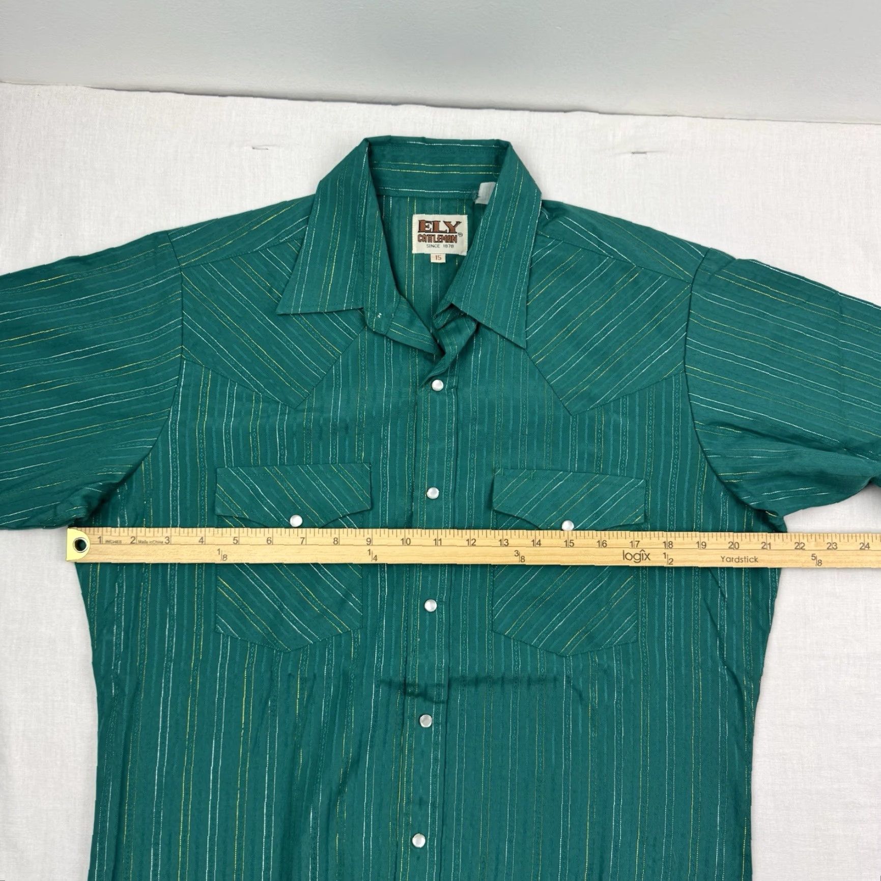 Vintage VINTAGE Ely Cattleman Pearl Snap Shirt Adult 15 Green Striped Western Cowboy 90s Mens Size US M / EU 48-50 / 2 - 7 Thumbnail