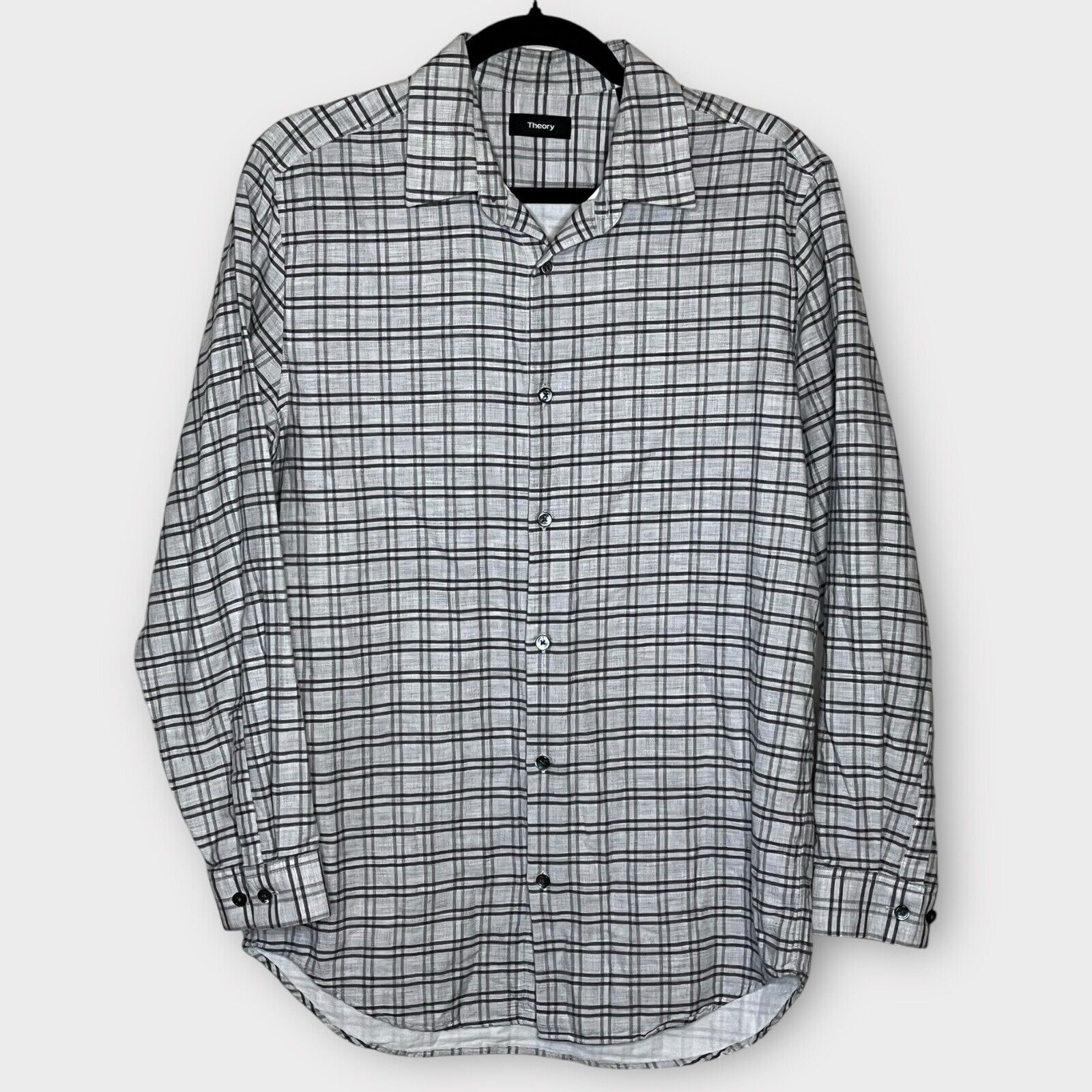 Theory THEORY Tait Button Sport Shirt Gray Grid Check Slim Fit Size US S / EU 44-46 / 1 - 2 Thumbnail