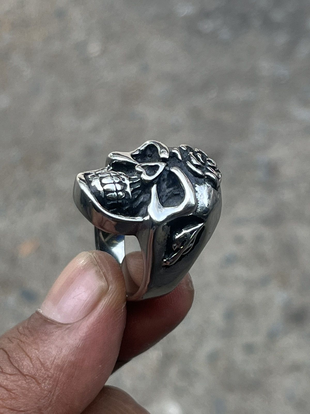If Six Was Nine Hardcore Punk Skull Rose Ring Chrome Style Size ONE SIZE - 5 Thumbnail