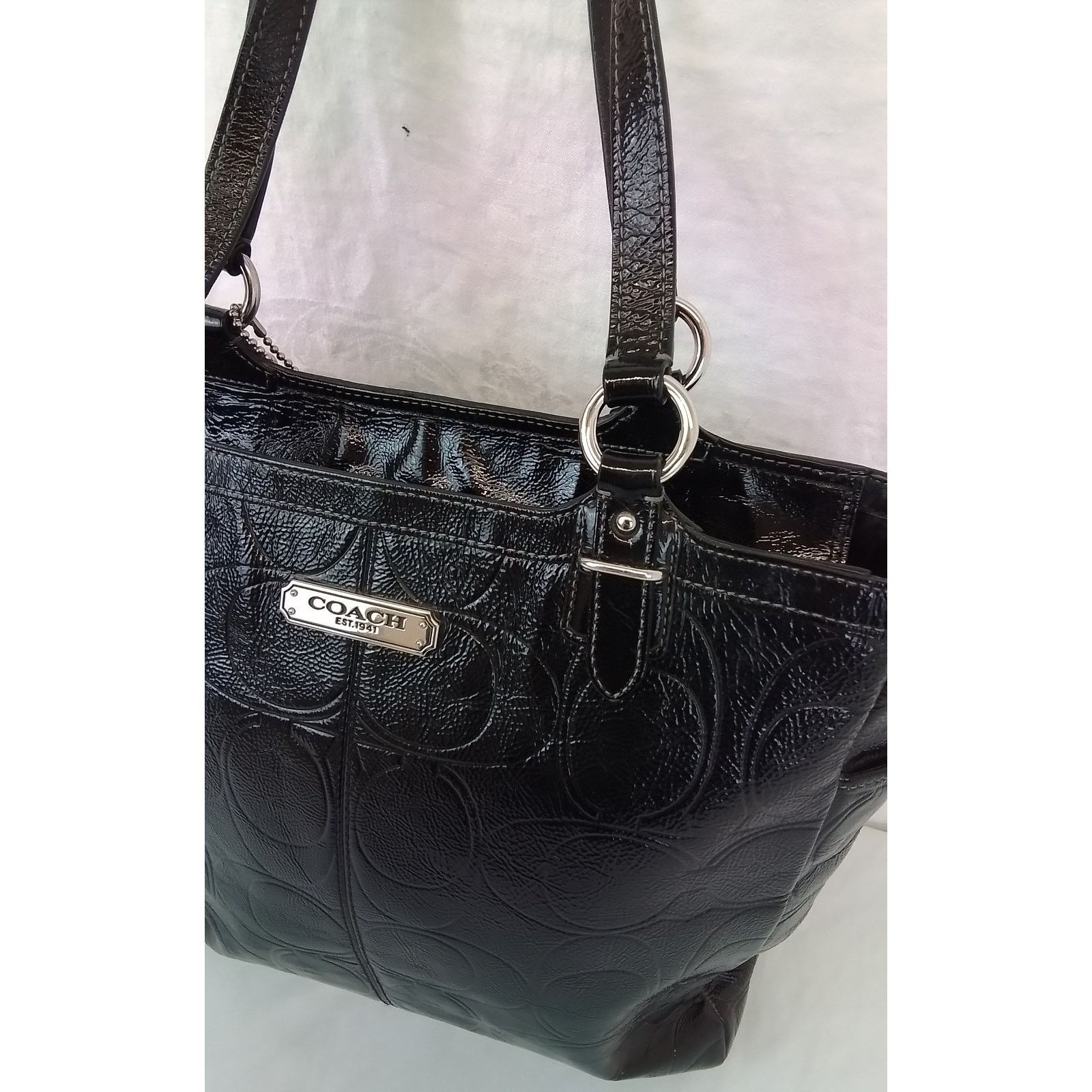 Coach Coach Gallery Tote Bag Black Patent Leather Signature C Size ONE SIZE - 9 Thumbnail