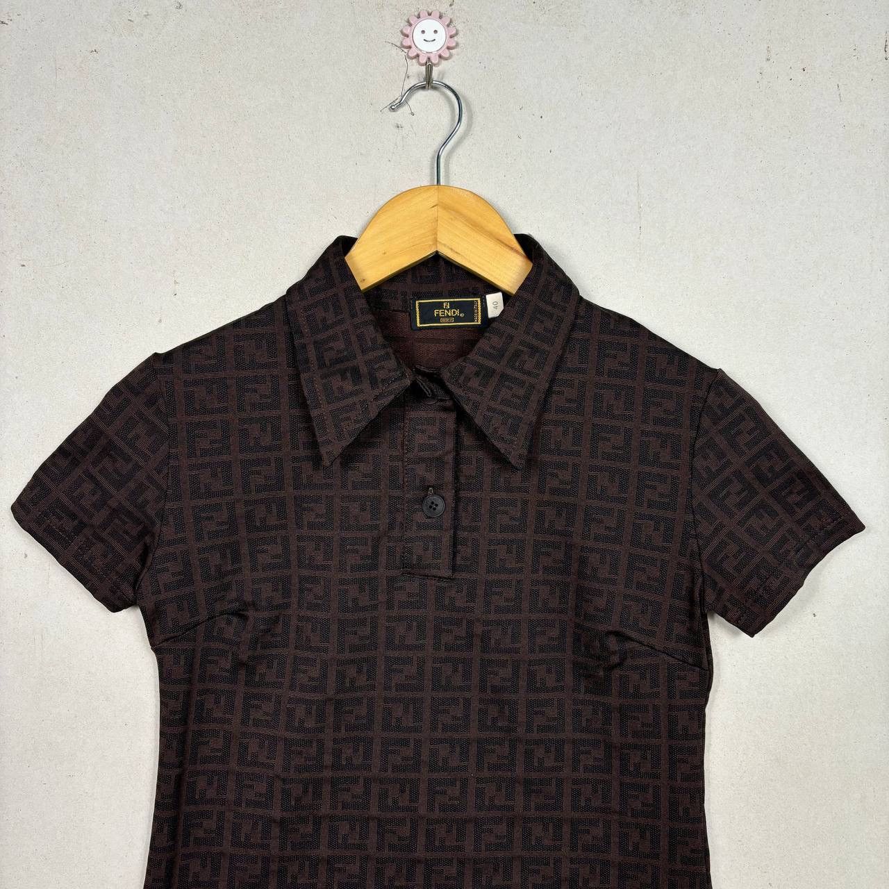Fendi Vintage Fendi Mare Zucca Monogram Polo Shirt Brown IT40 Size S / US 4 / IT 40 - 3 Thumbnail